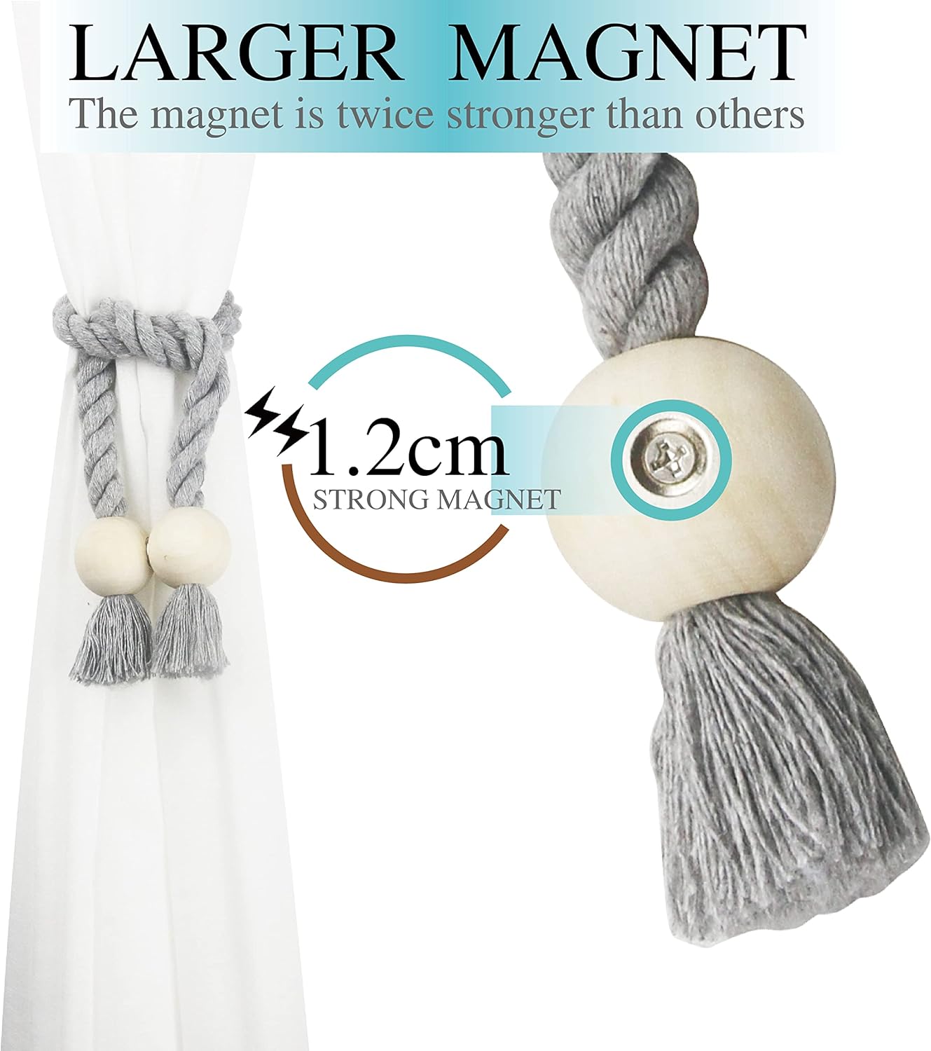 Magnetic Curtain Tiebacks Decorative Tie Back Drapes Holdbacks Nieffeiy | 6 Pack Grey Cotton Hand Woven Rope Curtain