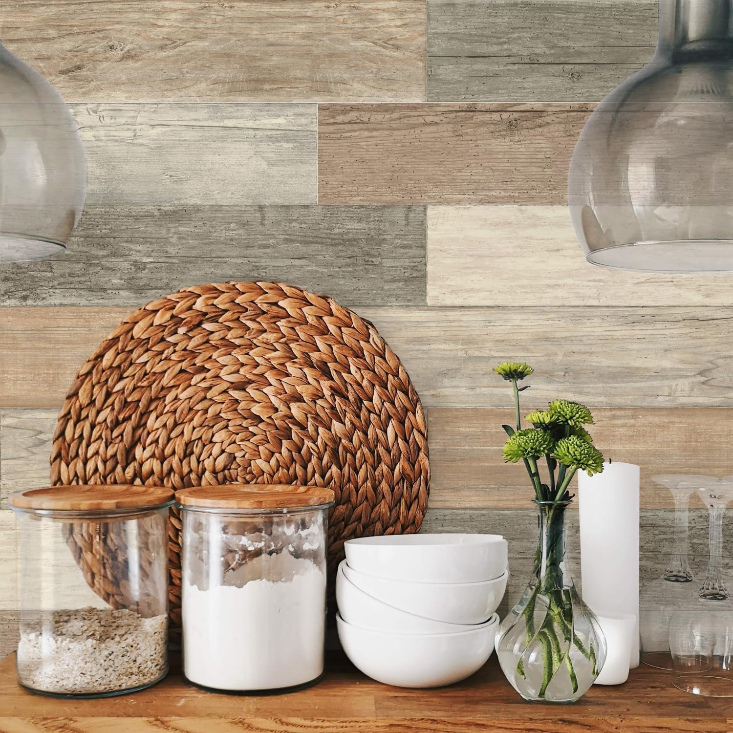 RMK3695GM Distressed Barn Wood Plank Peel and Stick Giant Wall Decals / 17.25 x 36.5