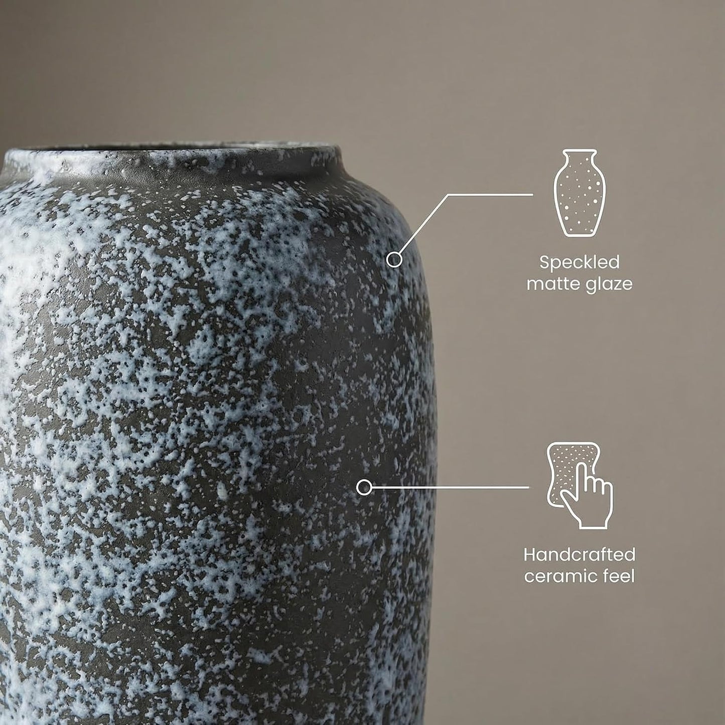Rustic 12.5" Ceramic Vase / Speckled - 12.5" Tall