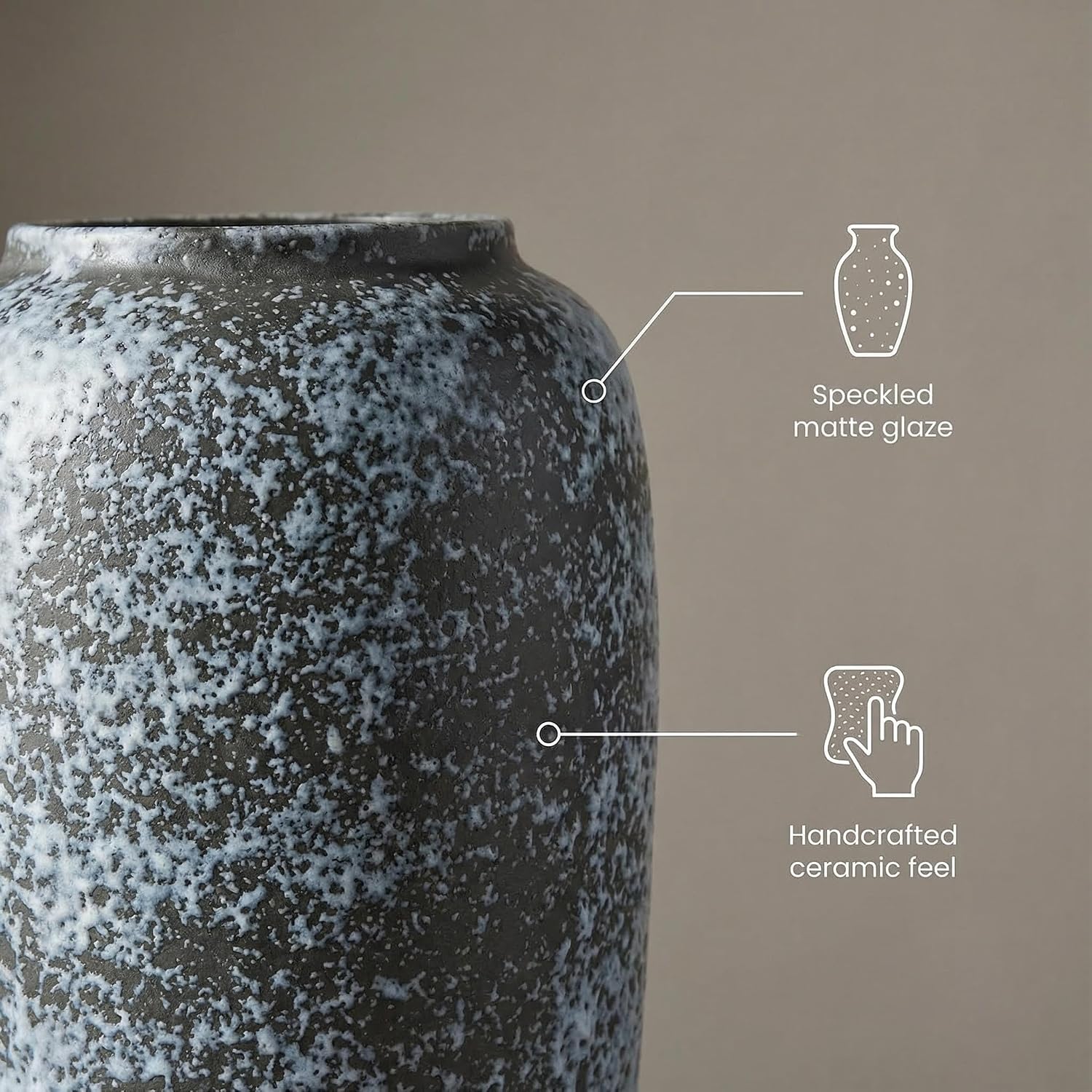 Rustic 12.5" Ceramic Vase / Speckled - 12.5" Tall