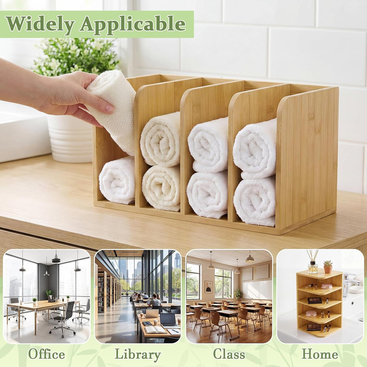 Novabright 4-slot Bamboo Wooden Magazine File Holder Desk Organizer, 4 Vertical Compartments Workspace Sorters for