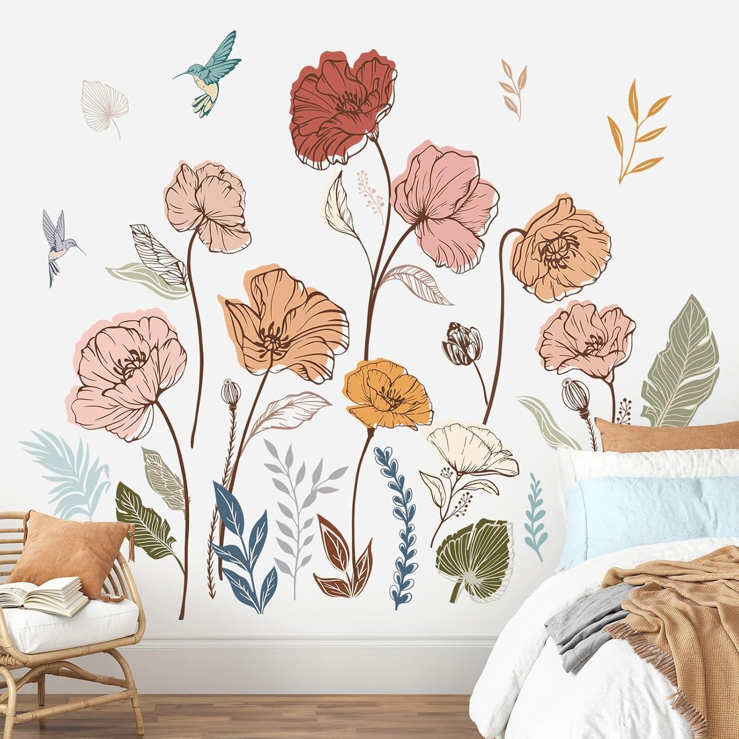Wall Stickers Floral Leaves Grass Peel and Stick Wall Art Decals / Boho Flower
