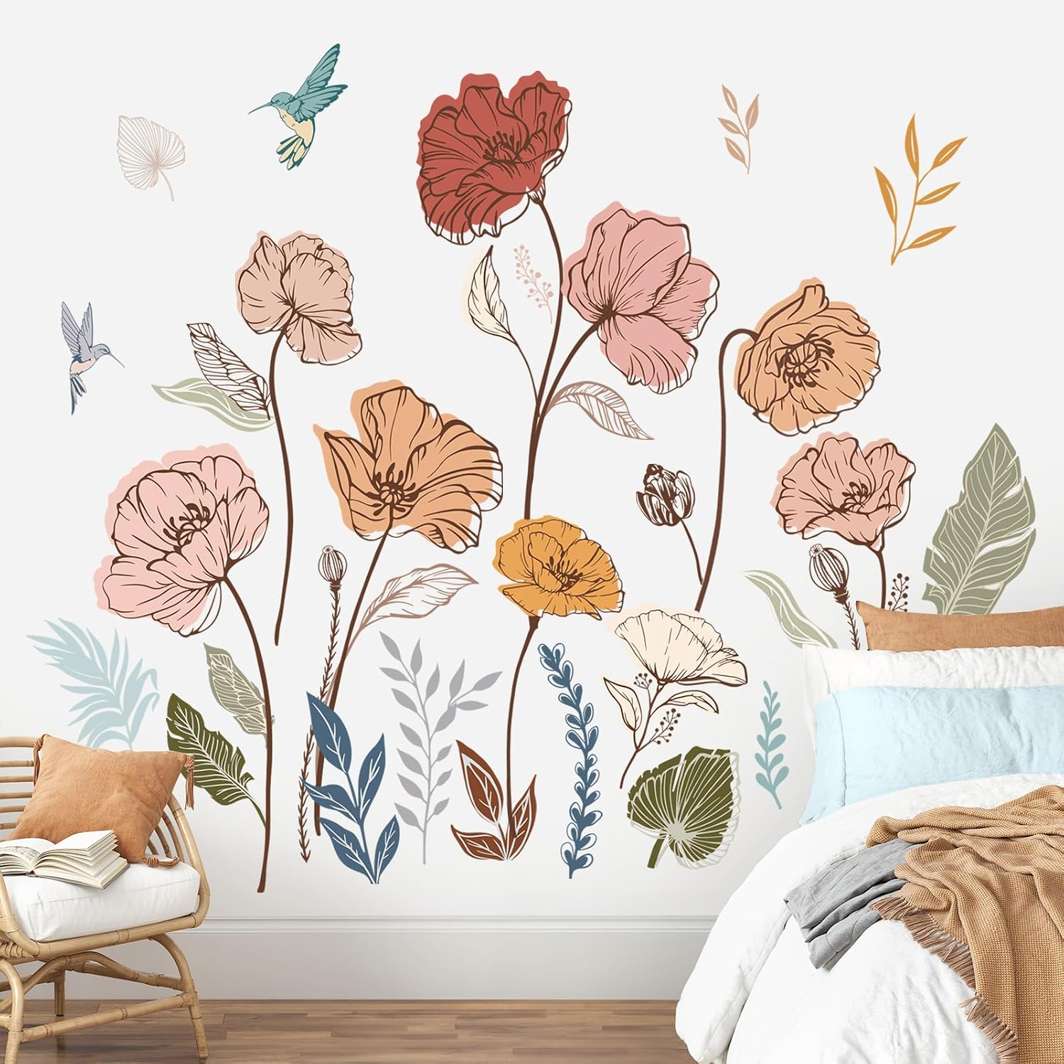 Wall Stickers Floral Leaves Grass Peel and Stick Wall Art Decals / Boho Flower