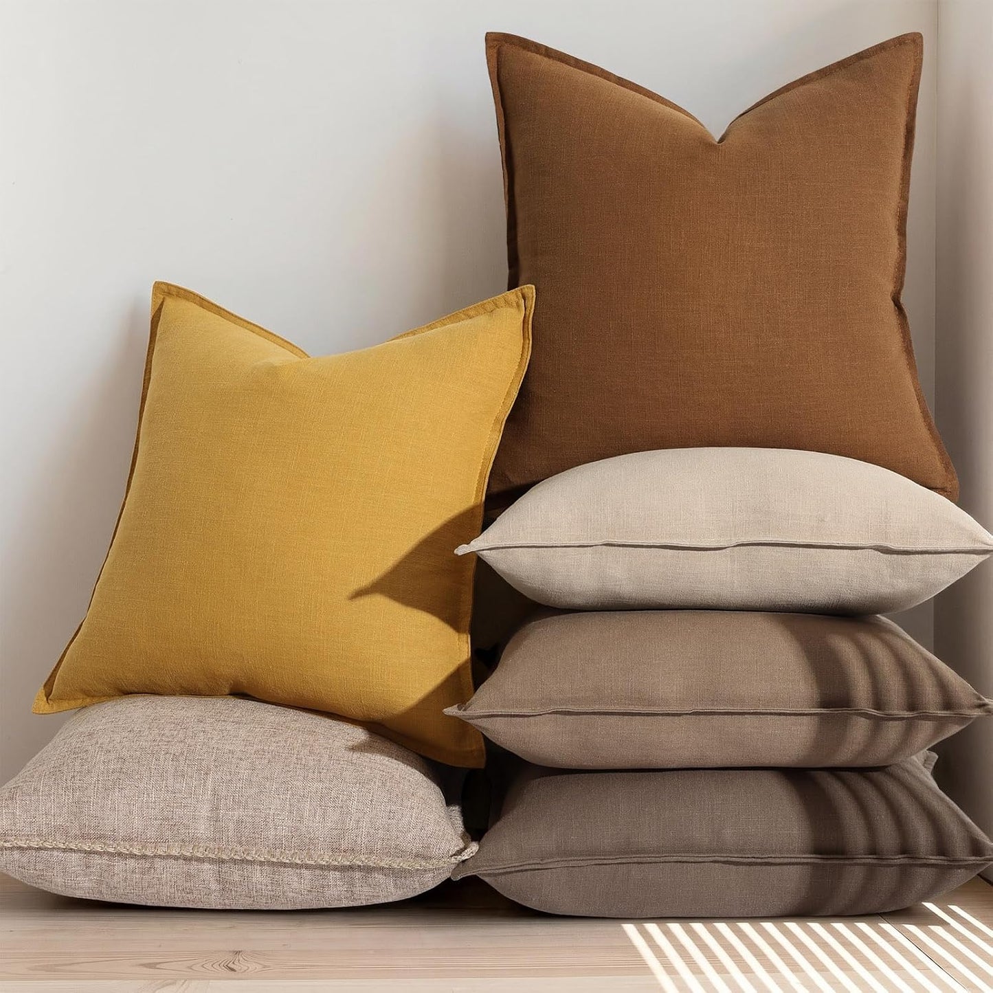 Fall Decorative Linen Throw Pillow Covers Neutral Pillow Covers / Brick / 18 x 18 / Set of 2