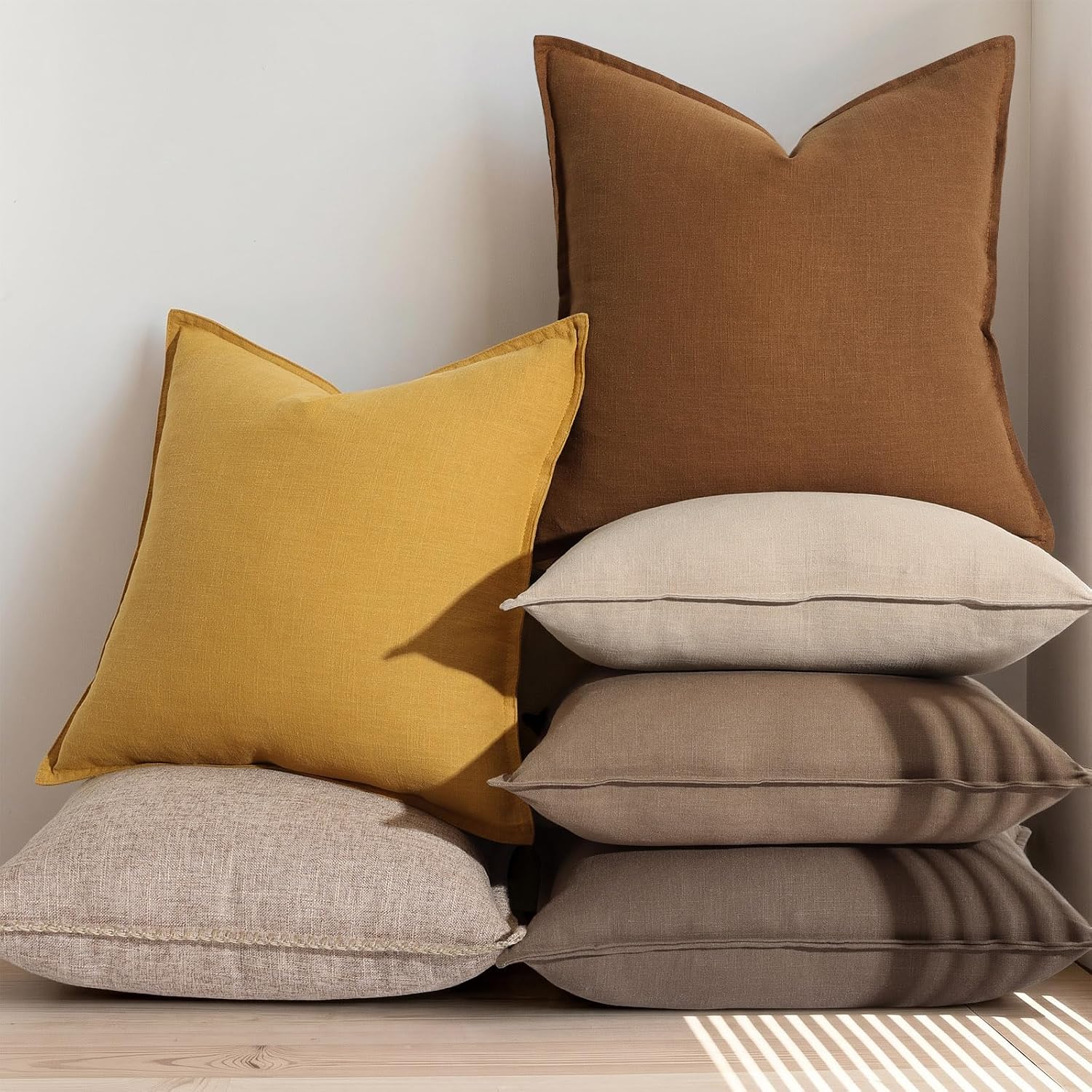 Fall Decorative Linen Throw Pillow Covers Neutral Pillow Covers / Brick / 18 x 18 / Set of 2