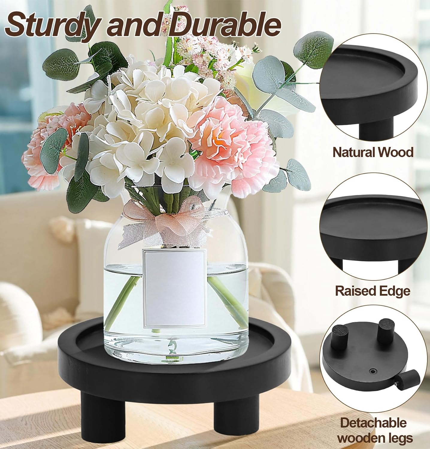 Wood Plant Stand Indoor Outdoor / Black / Set of 3