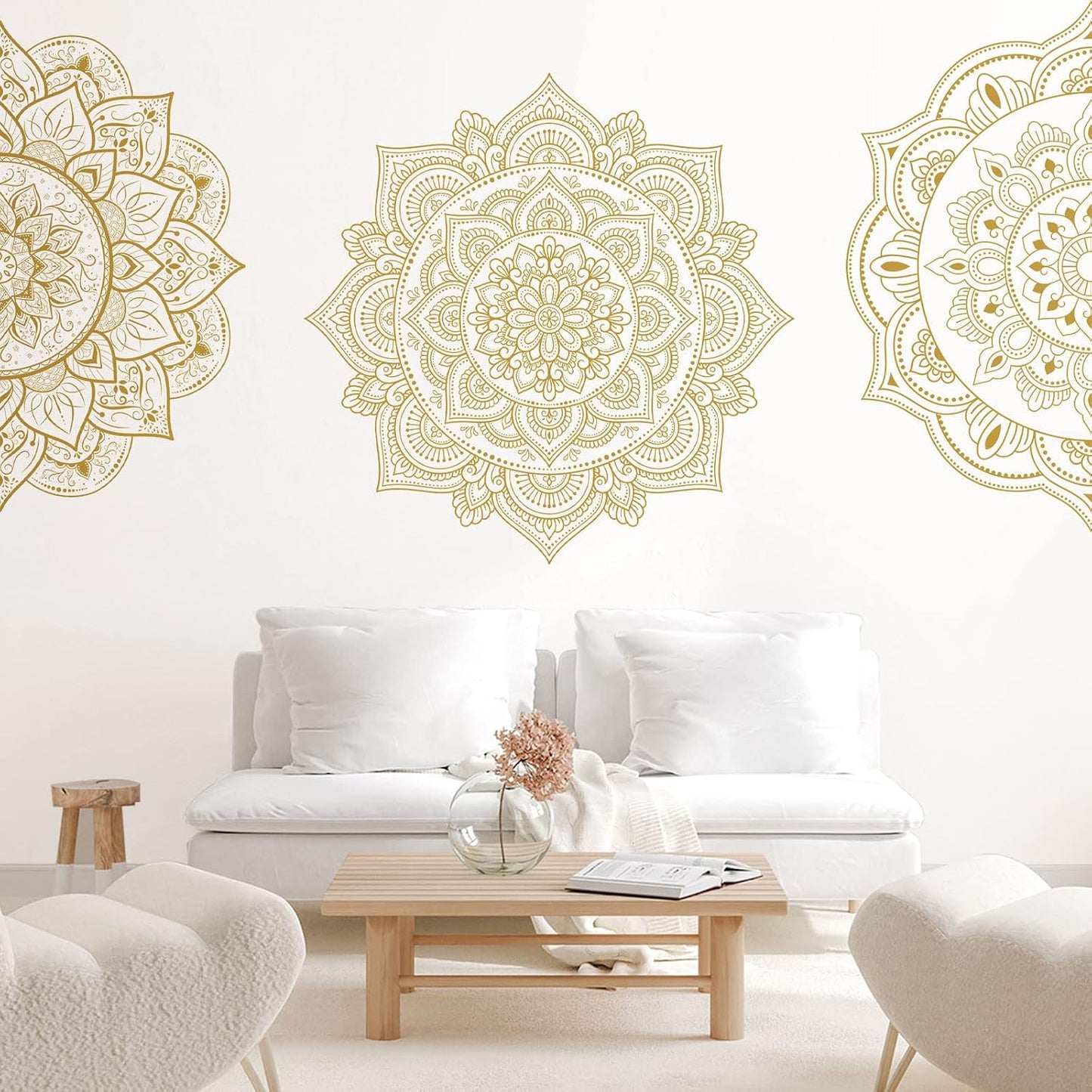 Half Mandala Wall Decal Boho Mandala Sticker Lotus Flower Vinyl Wall Decals Flower / Gold / Set of 4