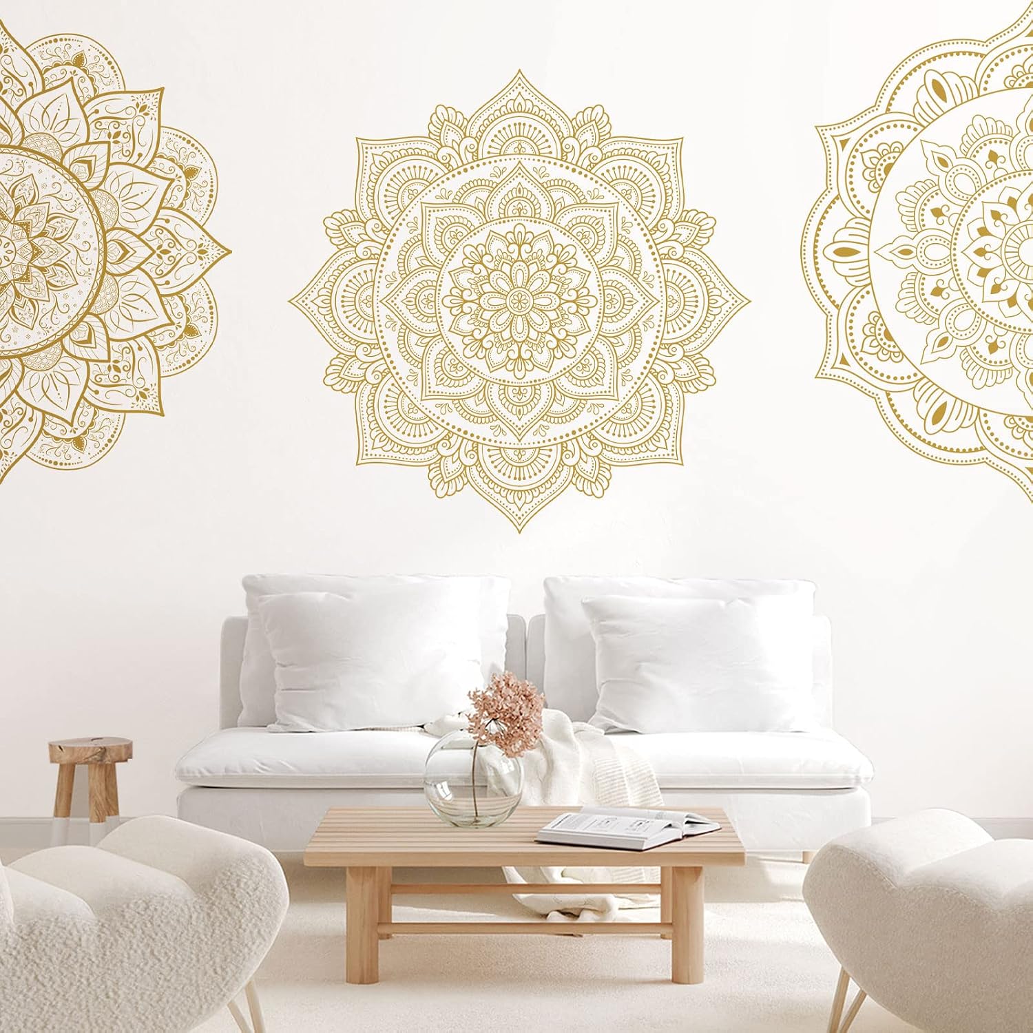 Half Mandala Wall Decal Boho Mandala Sticker Lotus Flower Vinyl Wall Decals Flower / Gold / Set of 4