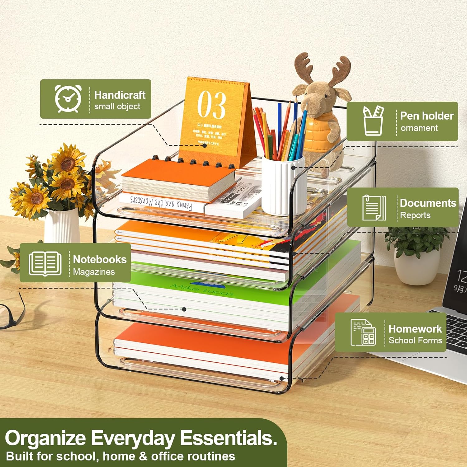 4-Tier Acrylic Paper Tray Organizer / 4-tier-vertical / 12.6 x 9.6 x 11 / Clear