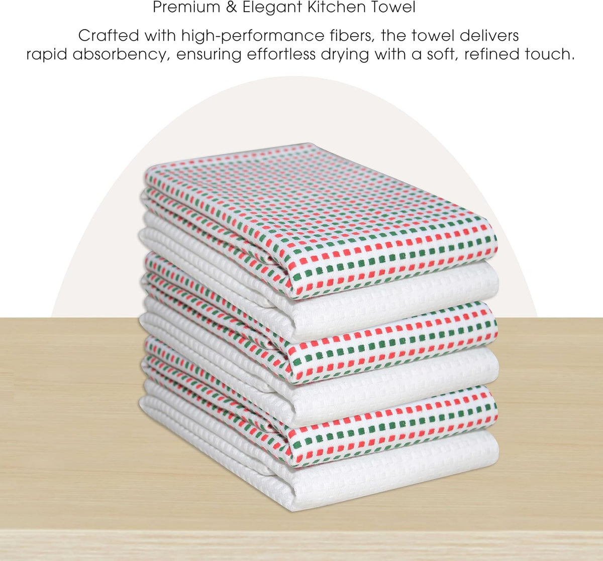 Urban Villa Kitchen Towels Cotton Dish Towels 20”x30” (Set of 6)Red/Grn/Wht