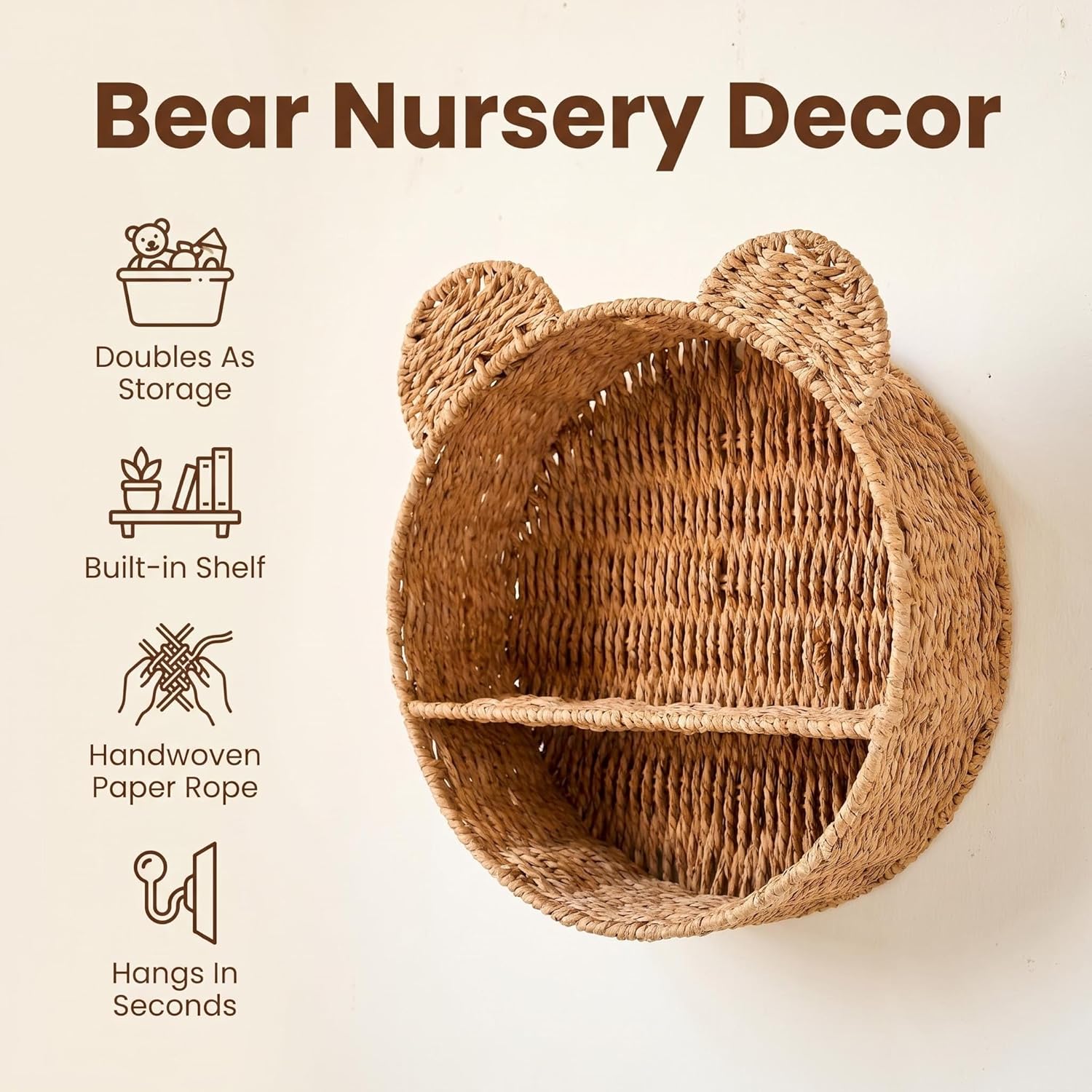 Handwoven Bear Wall Basket for Kids Room