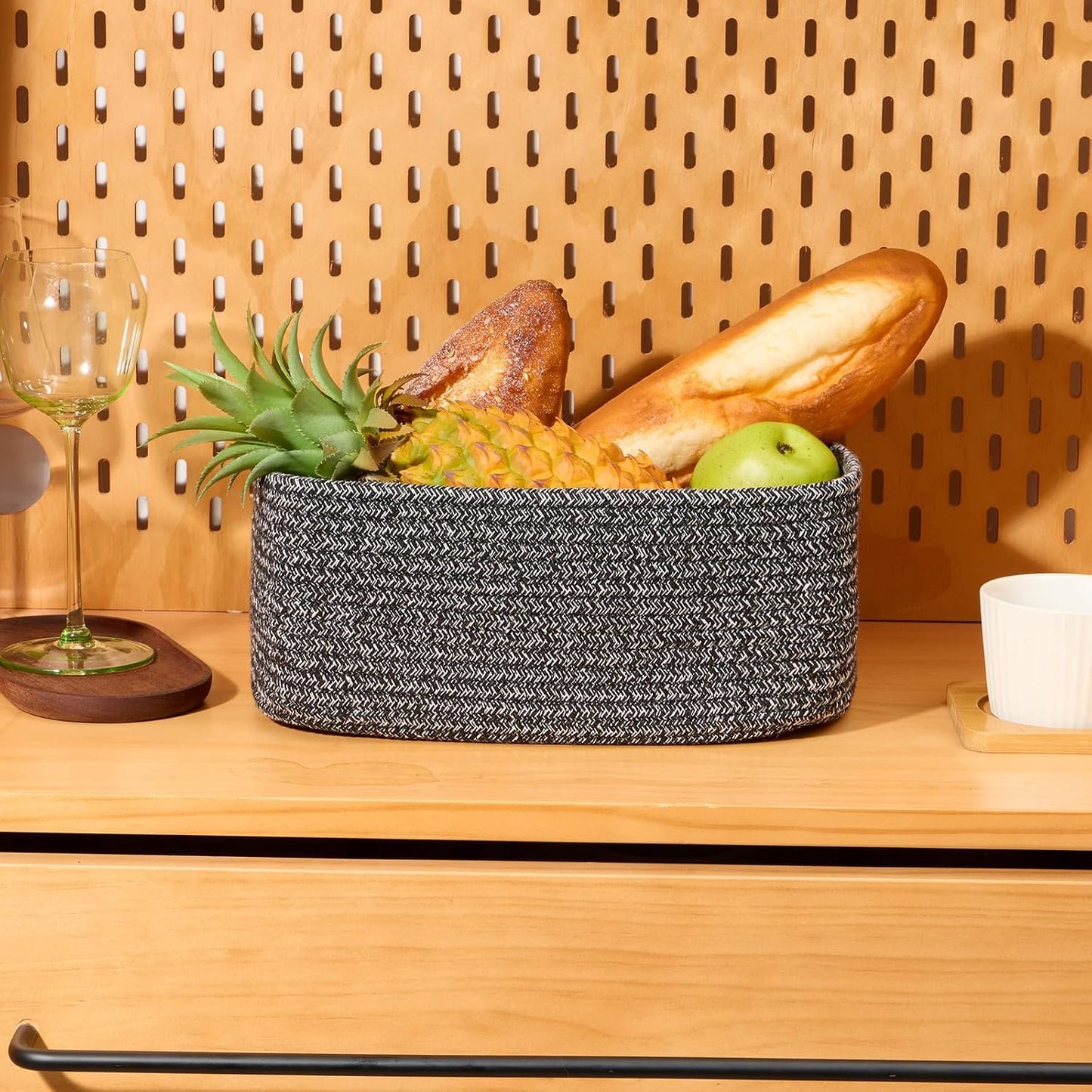 Woven Rope Baskets / L11.5xw7.5xh4.7 / Dark Gray / Set of 3