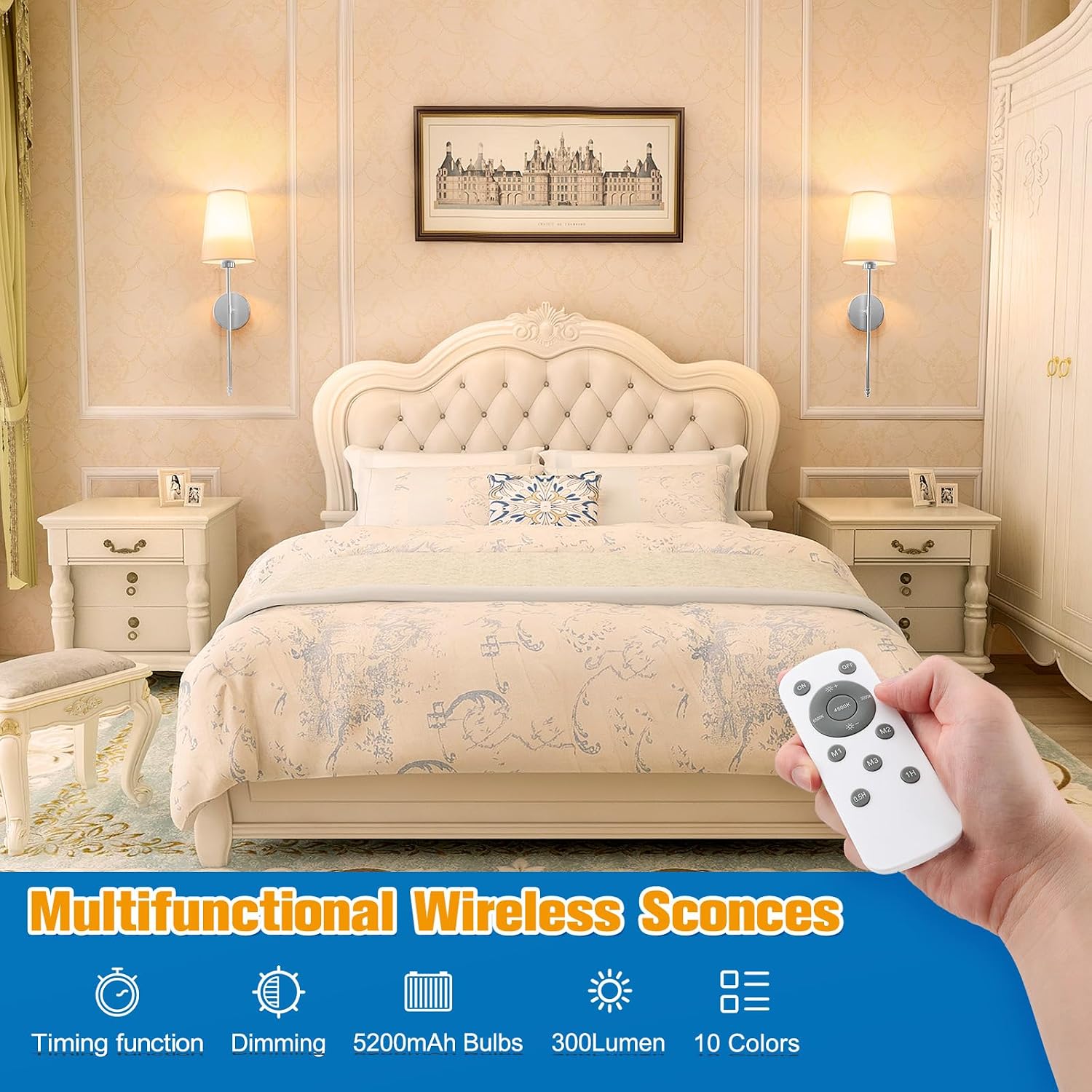 25.4 inch Brushed Nickel Battery Operated Wall Sconce Set of 2,Rechargeable Wall Lights with Dimmable Detachable Bulbs
