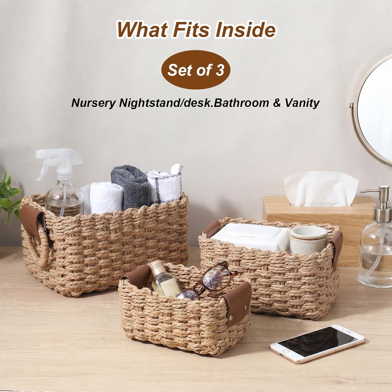 3 Piece Woven Storage Basket Set