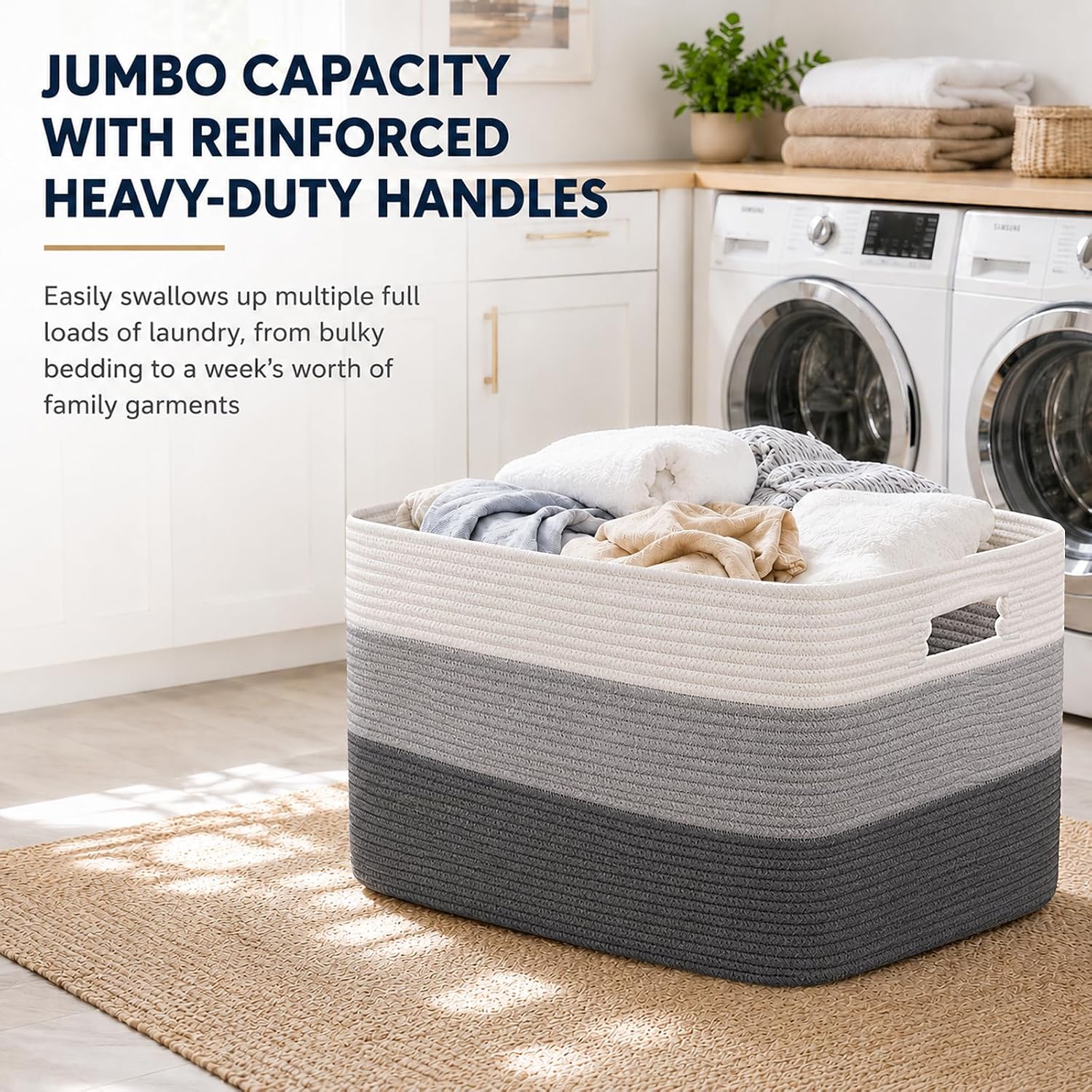 Rectangle Woven Baskets for Storage / Gradient Dark Grey / 22 x 17 x 12