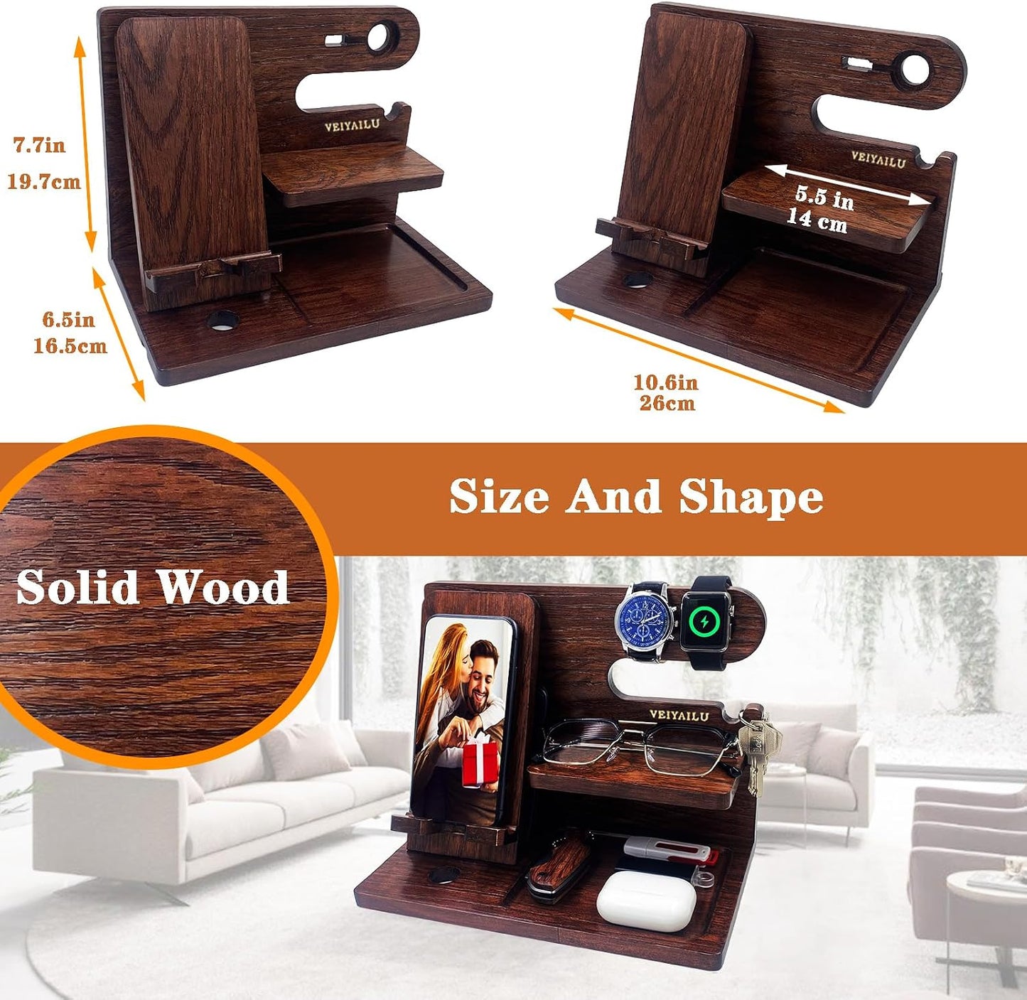 Gifts for Men Women Brother Boss Boyfriend Him Nightstand Organizer Gifts for Dad from / Dark Brown