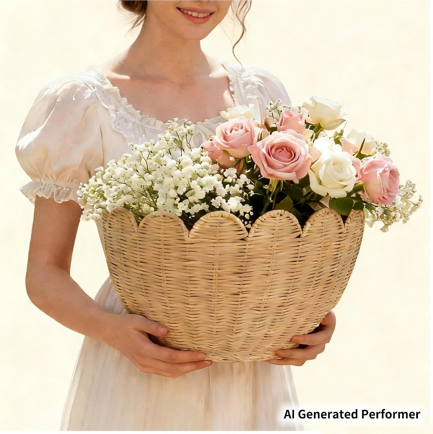 Scalloped Wicker Wall Basket / Natural