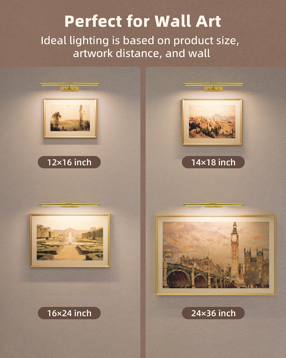 EZVALO Picture Light for Wall, 4800mAh Rechargeable Wireless Lights, 16'' IR Remote Ccontrol Dimmable Magnetic LED Art