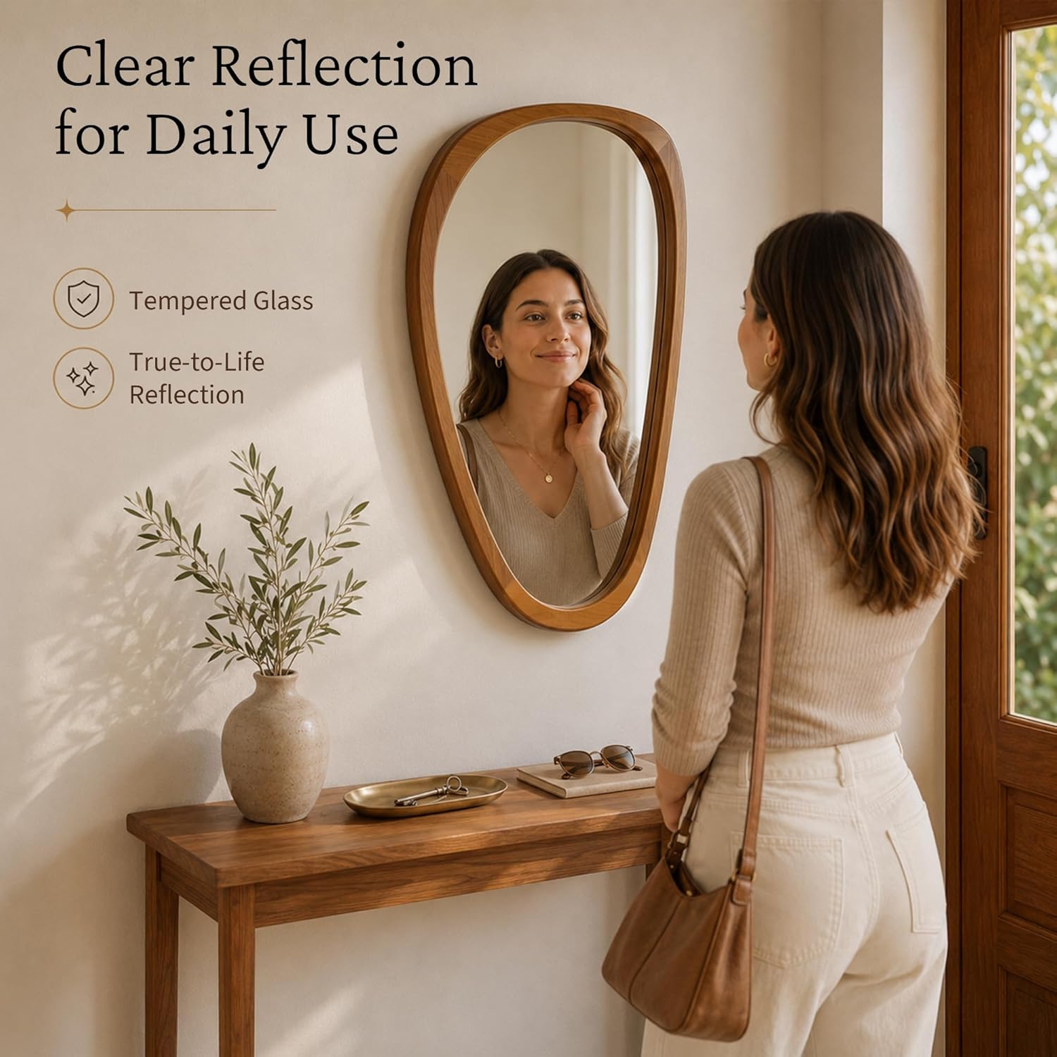 Solid Wood " Irregular Asymmetrical Mirror / Walnut / 30"L x 20"W / Natural / 30 x 20