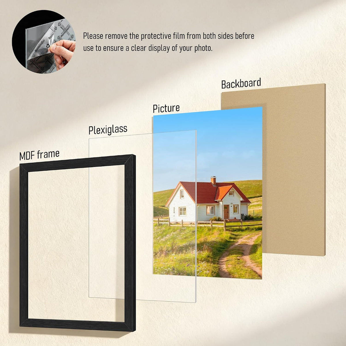 Wiscet 12x16 Picture Frame Set of 4, Black Woodgrain | Display Picture 12x16 Poster Frame without Mat, Horizontal or