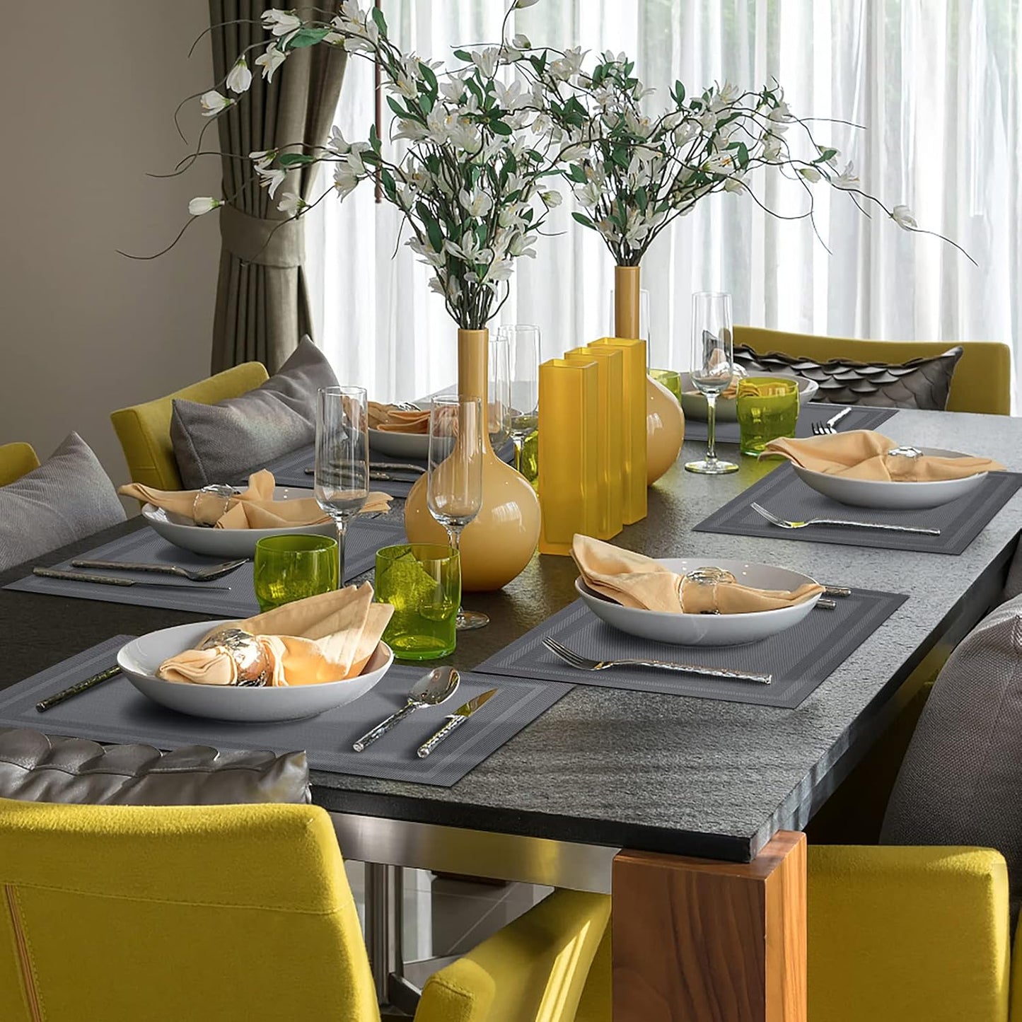 Winknowl Placemats Set of 8，Heat Resistant Woven Vinyl Washable PVC Place Mats，Non-Slip Stain Resistant Indoor/Outdoor
