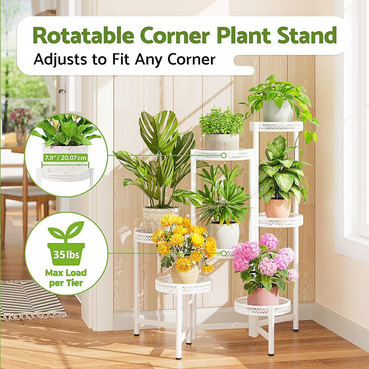 7 Tier Plant Stand Indoor Outdoor, Corner Tiered Plant Stands, Planter Display Rack for Multiple Plants, Wrought Iron