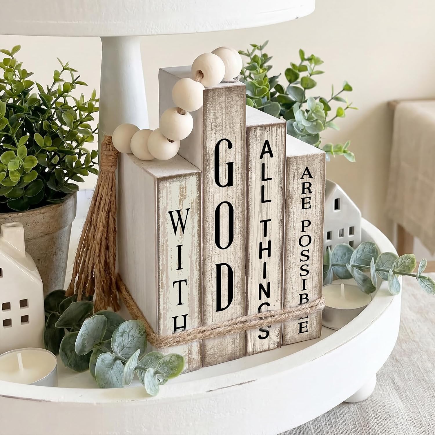 Christian Table Decor Wooden Book Stack Decor / Rustic / Set of 4
