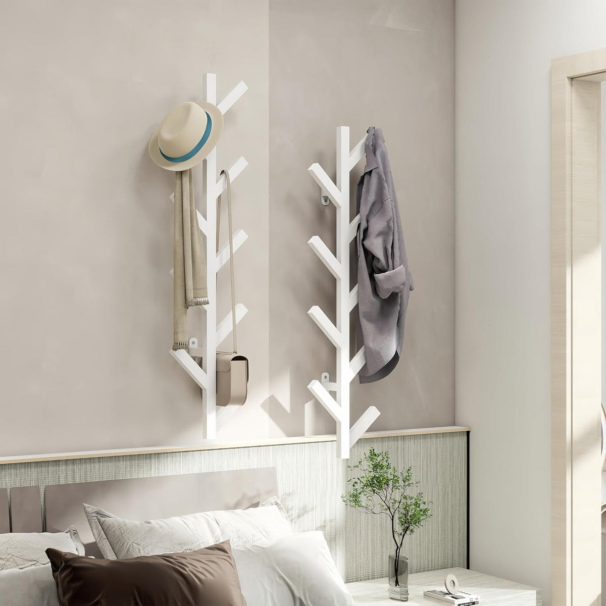 Prywot 2PK Vertical Hat Rack, Metal Coat Rack Wall Mounted, White, 37.8" | 9 Hooks, Space-saving wall-mounted design
