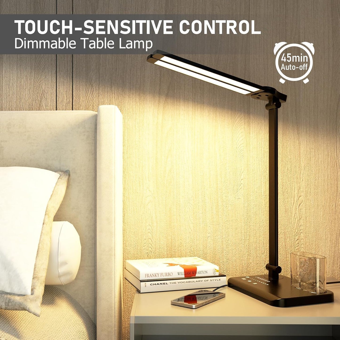 Dimmable LED Desk Lamp with USB Charging Port, 50 Lighting Modes Dual Swing Arm Architect Table Lamp Light Desk Lamp