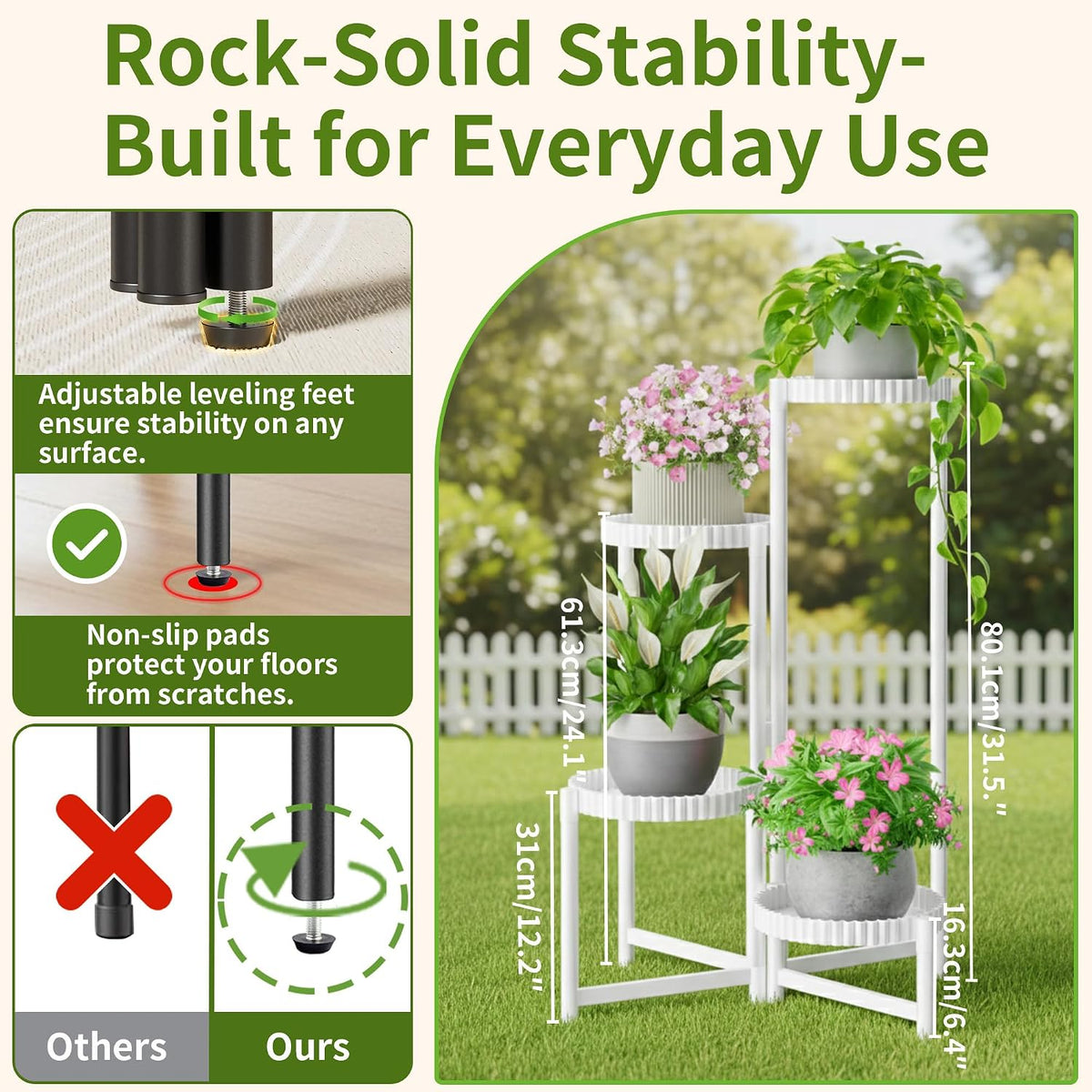 Metal Corner Plant Stand Indoor Outdoor, 4 Tier Tall Flower Pot Holder Potted Display Rack Shelf, Heavy Duty Flodable