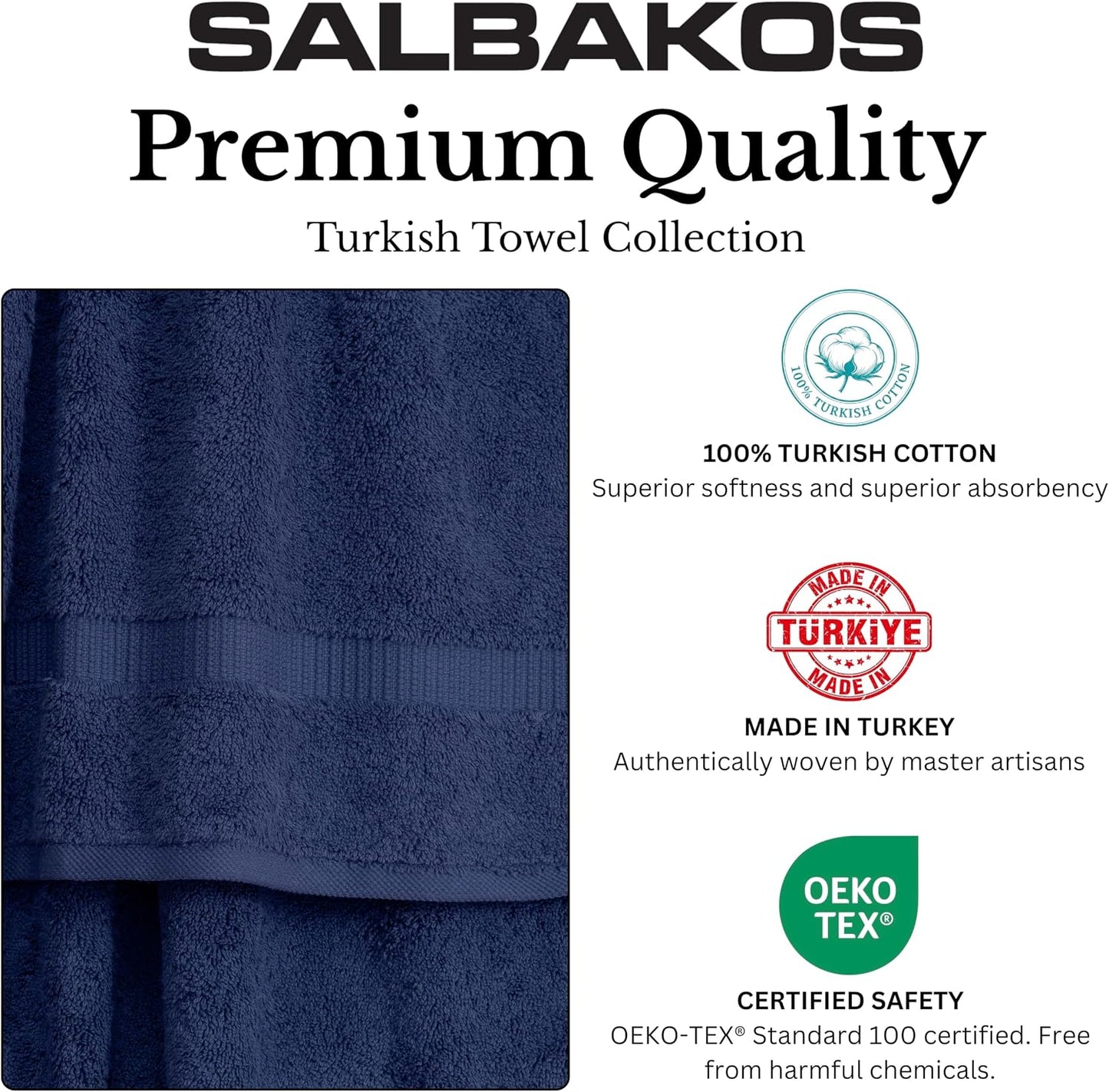 SALBAKOS - Luxury 6 Piece Towel Set, 100% Turkish Cotton, Quick Drying, Highly Absorbent & Comfy, Includes 2 Bath