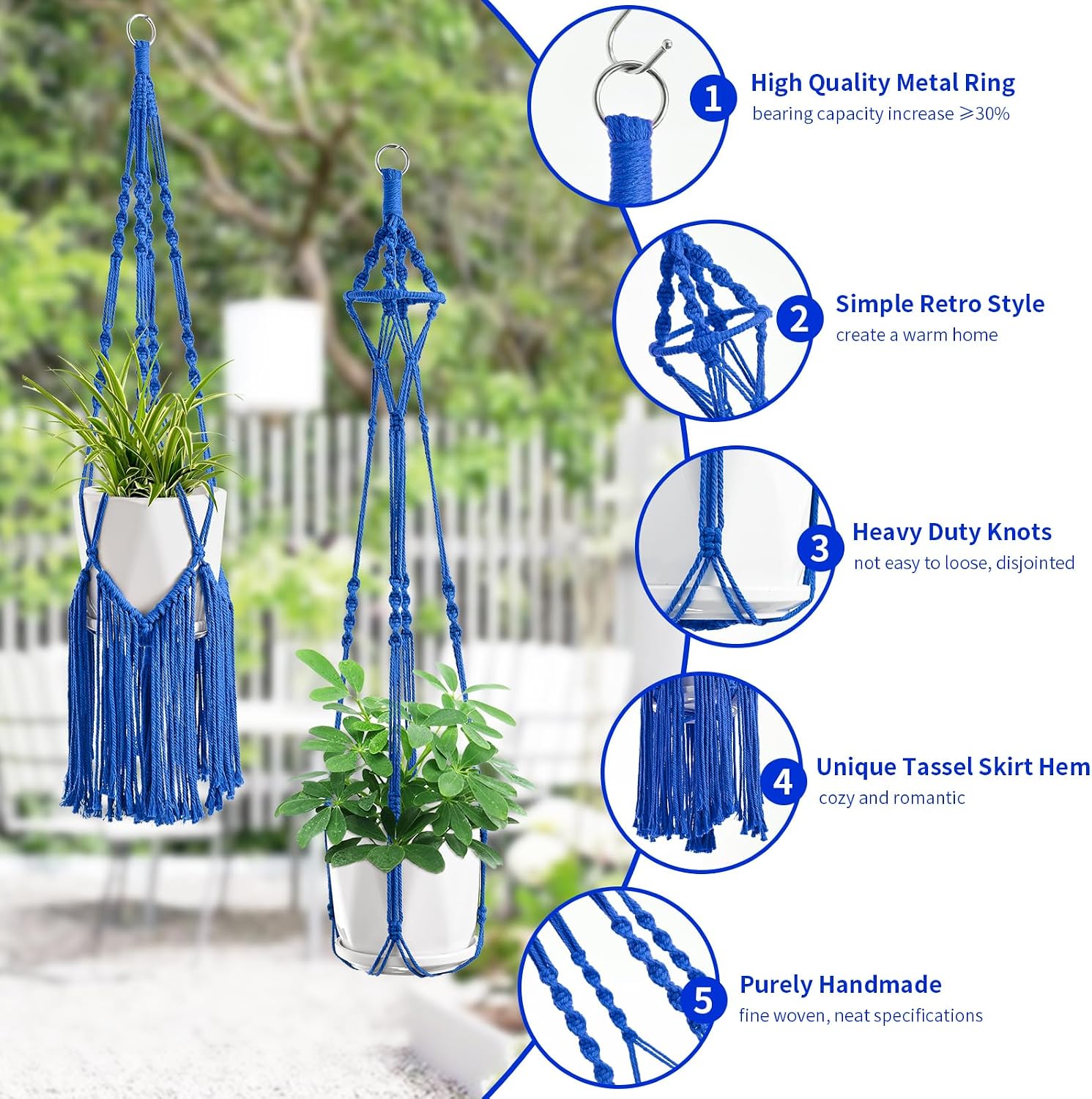Macrame Plant Hangers / Navy Blue / Set of 6