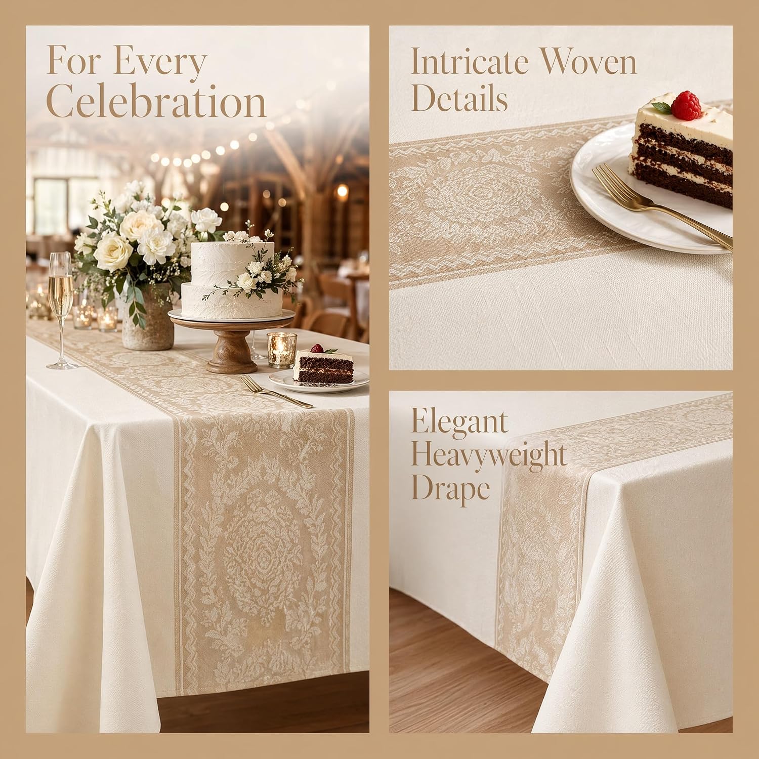 Rectangle Linen Tablecloth Retro Floral Spillproof Cloth 55x102 Inch | Stain Resistant Woven Vintage Floral Runner