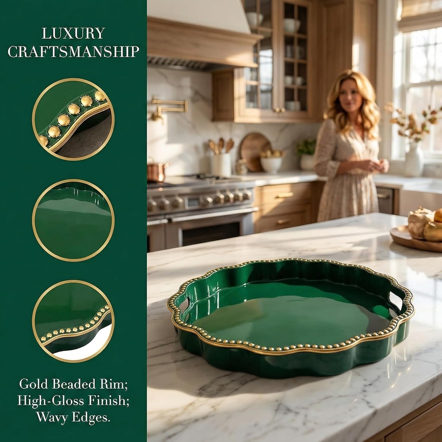Green Decorative Tray / Green Wavy / 13 x 13 / Wavy Scallop