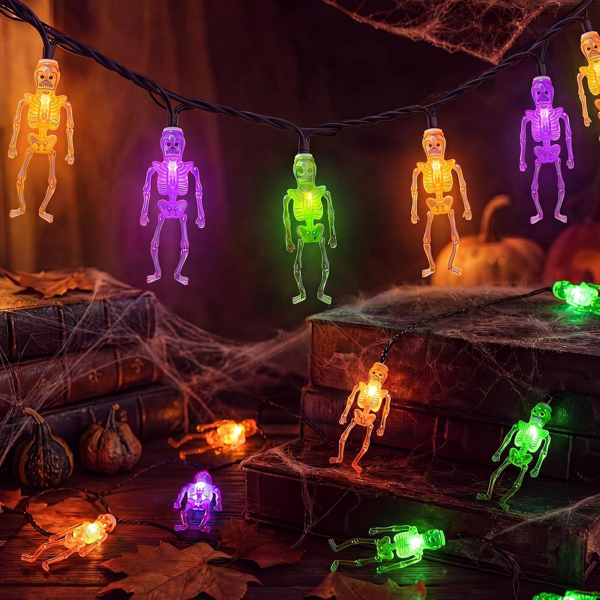 8.5FT 10 LED Outdoor Halloween Skeleton String Lights Plug In, Waterproof