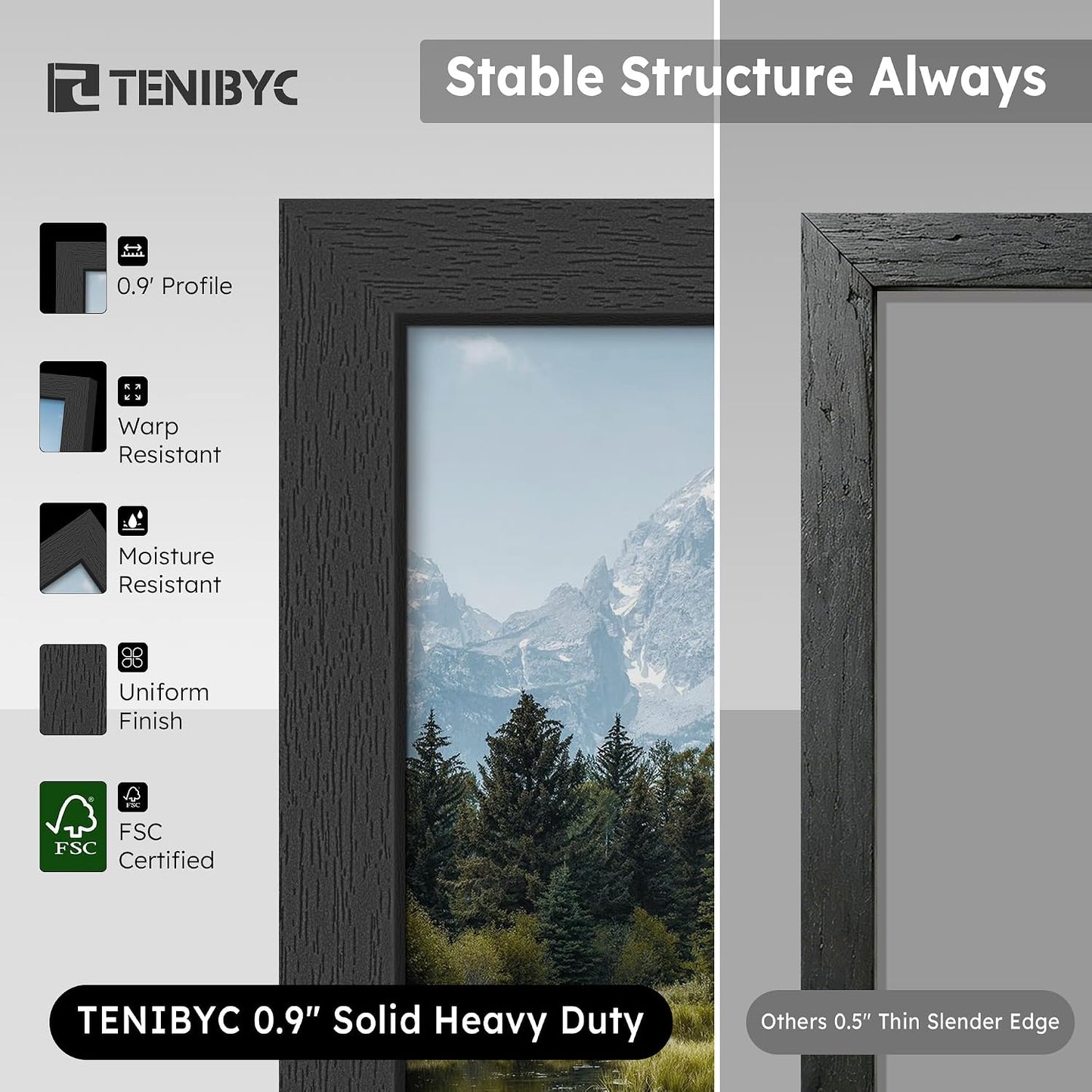 12x18 Poster Frame 3 Pack, Black Wood, Real Glass, Wall Hanging | Thick HD Tempered Glass, Large Movie Picture Frame