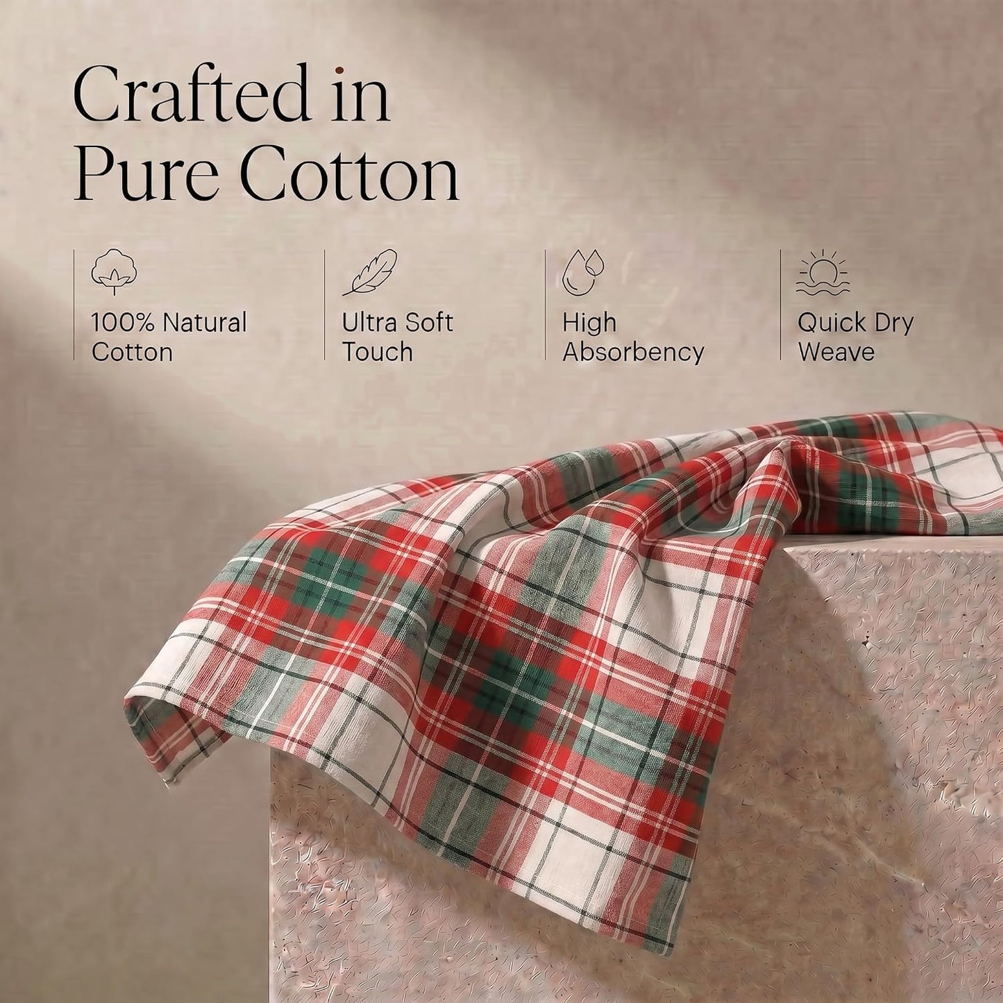 Urban Villa KitchenTowels Cotton DishTowels 20”x30”(Set of 6) Christ Check