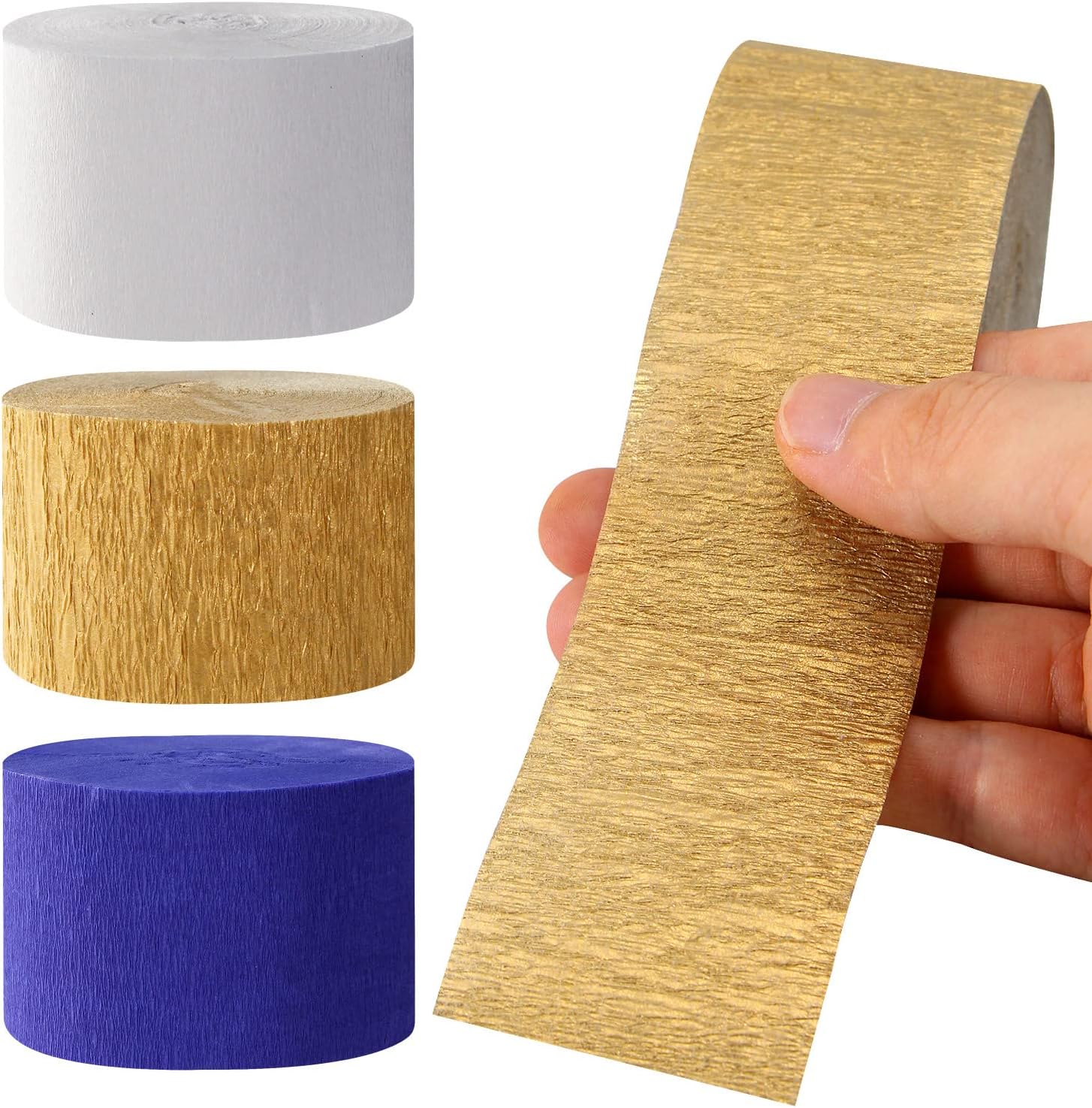 Navy-Blue White-Gold Crepe Paper Streamers / Navy Blue White Gold