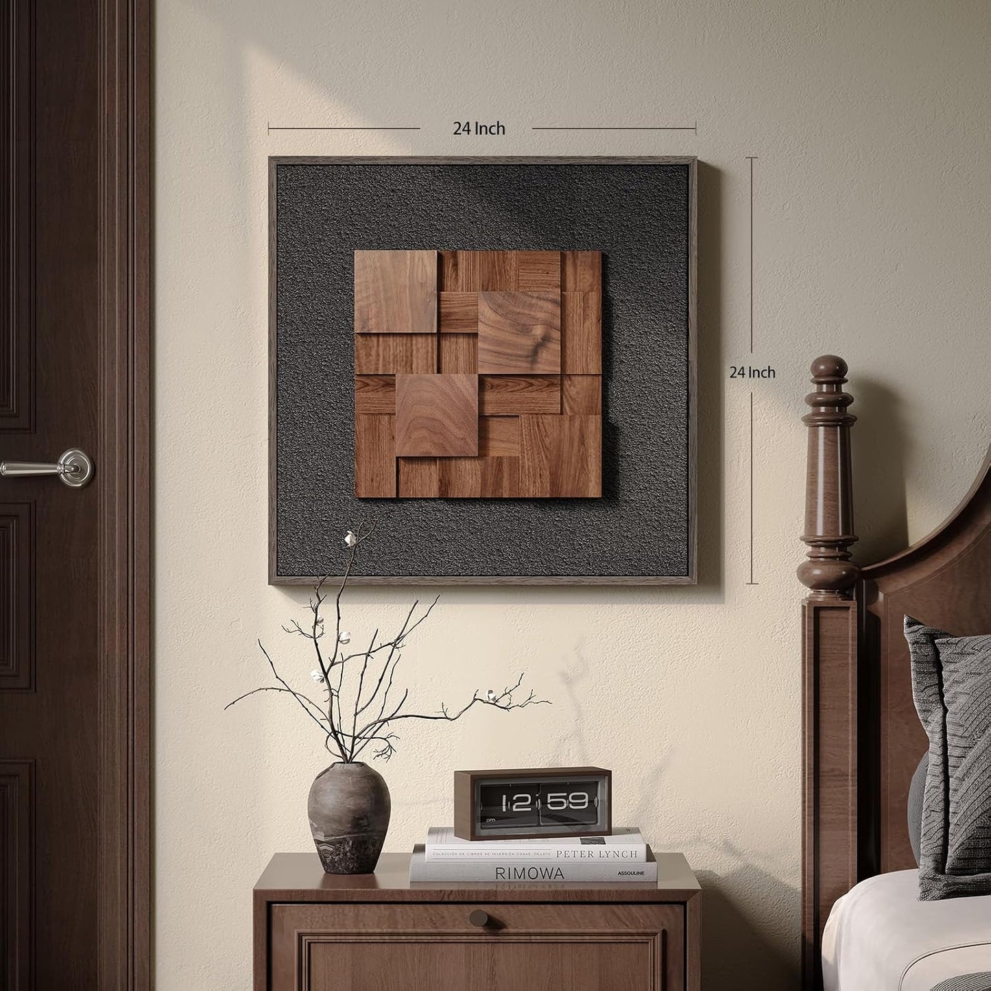 Framed 3D Textured Wood Wall Art / 24"L x 24"W / Black Brown