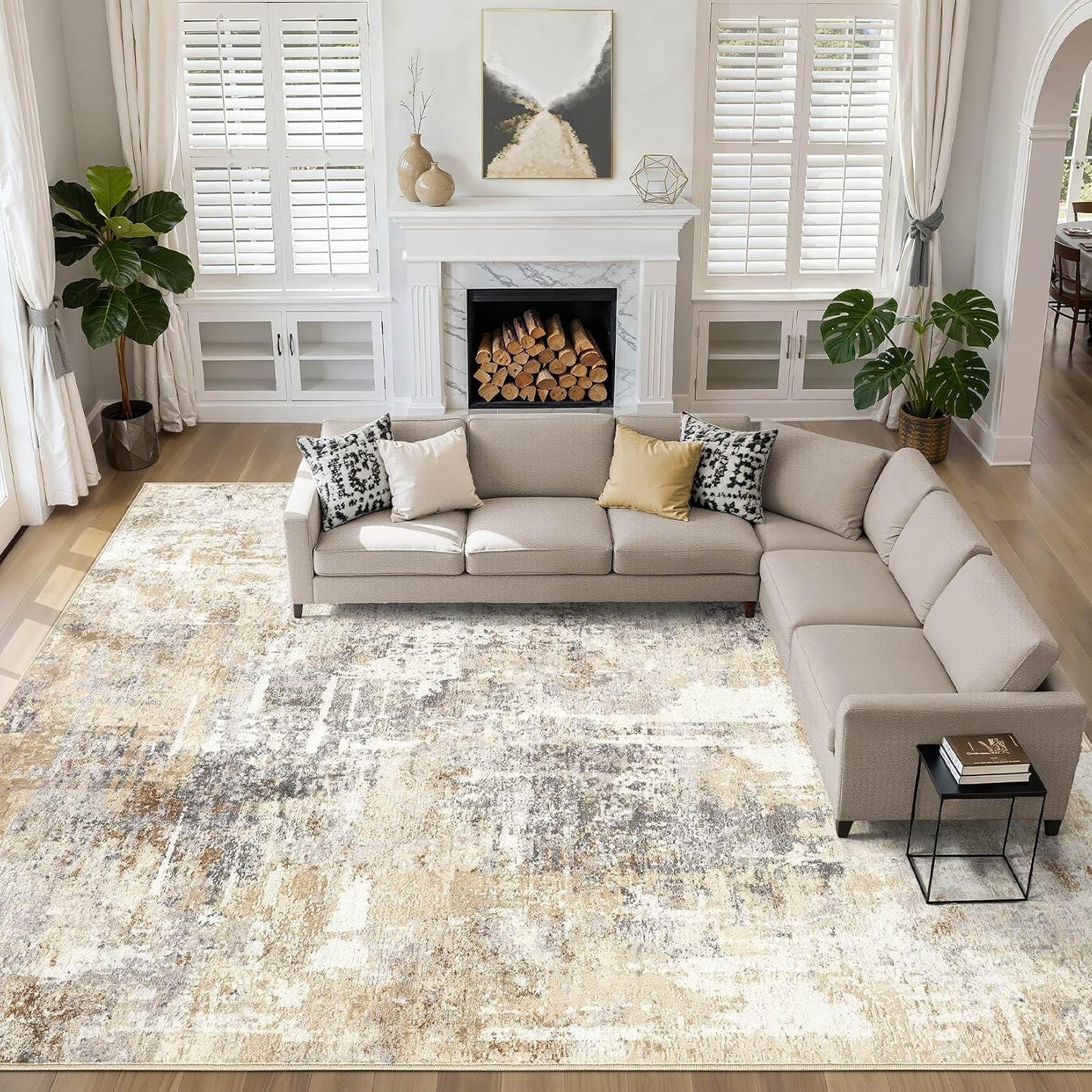 10x14 Blue Cream Neutral Area Rug