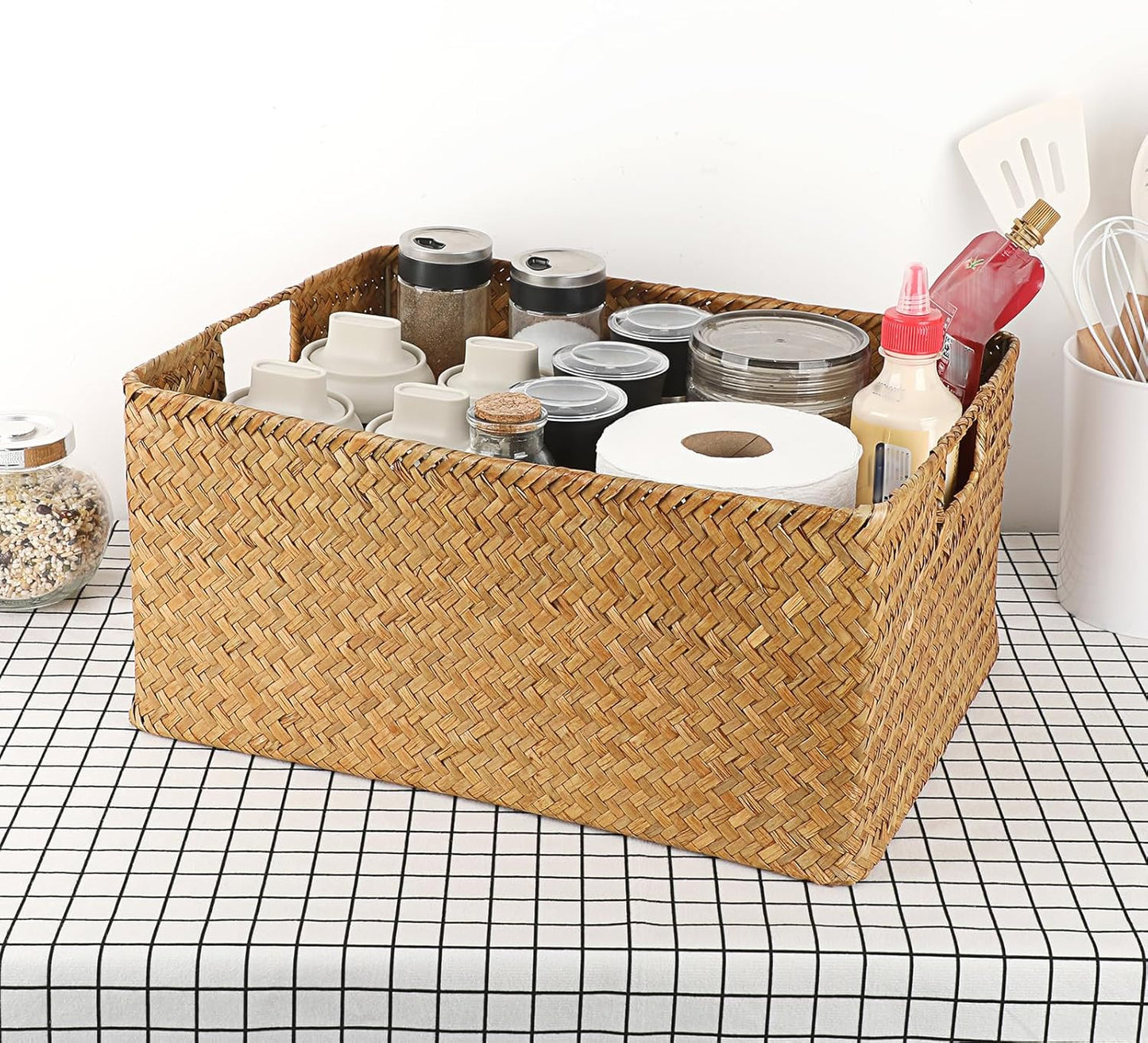 Seagrass Storage Baskets Bin / 16.1 x 11.8 x 7.7 / Large / Caramel