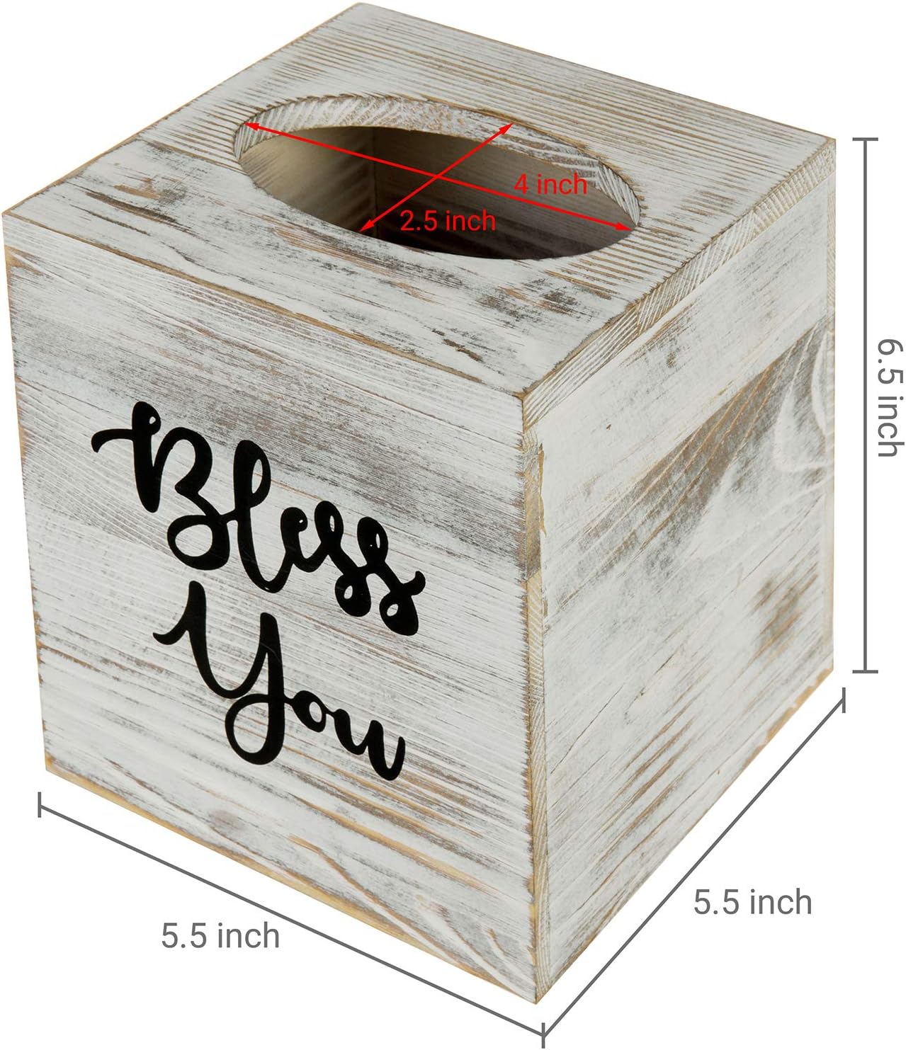 Washed Solid Wood Square Tissue Box Cover Holder Decorative Tissue Dispenser / Whitewashed / White