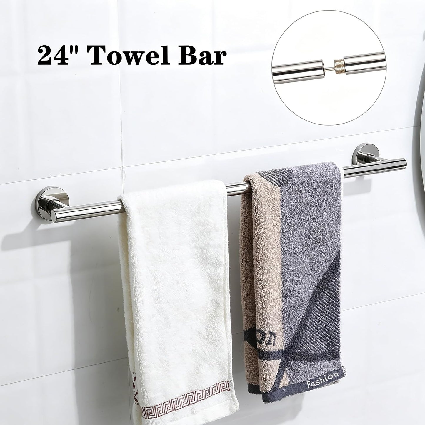 Polished Chrome Bathroom Hardware Accessories Set 5 Piece, Stainless Steel Bath Towel Bar Set 24 Inch,Toilet Paper