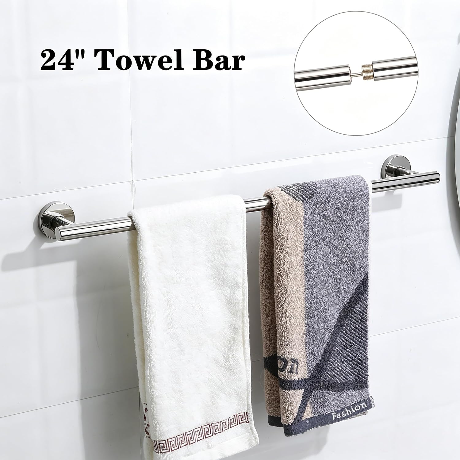 Polished Chrome Bathroom Hardware Accessories Set 5 Piece, Stainless Steel Bath Towel Bar Set 24 Inch,Toilet Paper