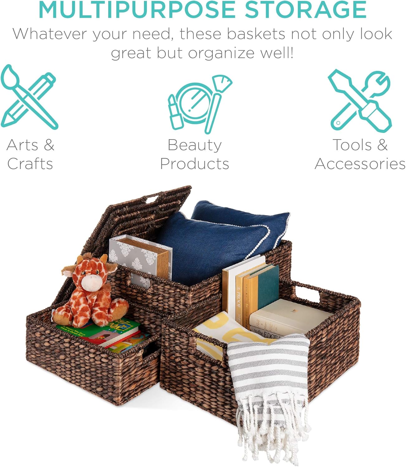 Handwoven Rectangular Organizer Totes / Set of 3