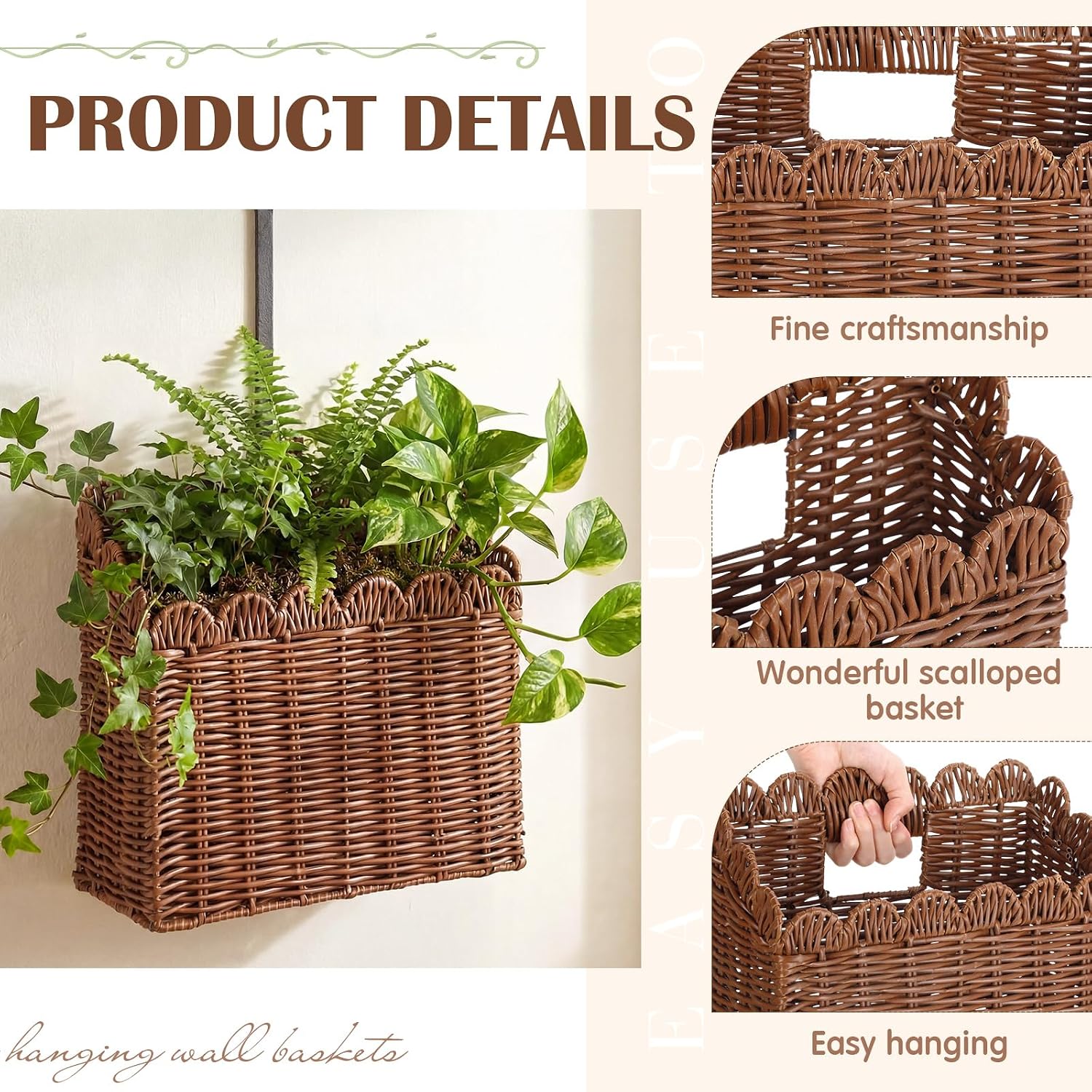 Scalloped Wicker Hanging Basket / Set of 2