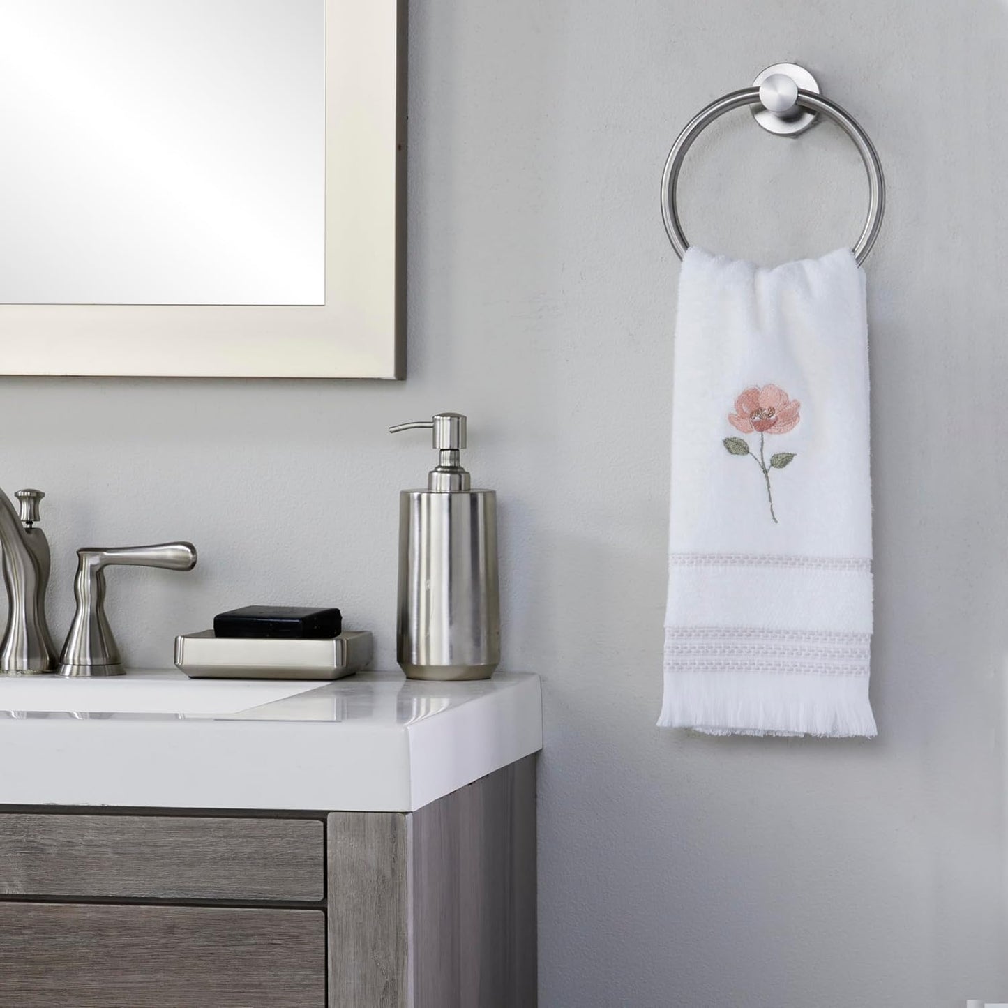 SKL Home Misty Floral Hand Towel Set-2pc, Premium 100% Cotton, White | 600 GSM weight. Spa-level quality. Soft &