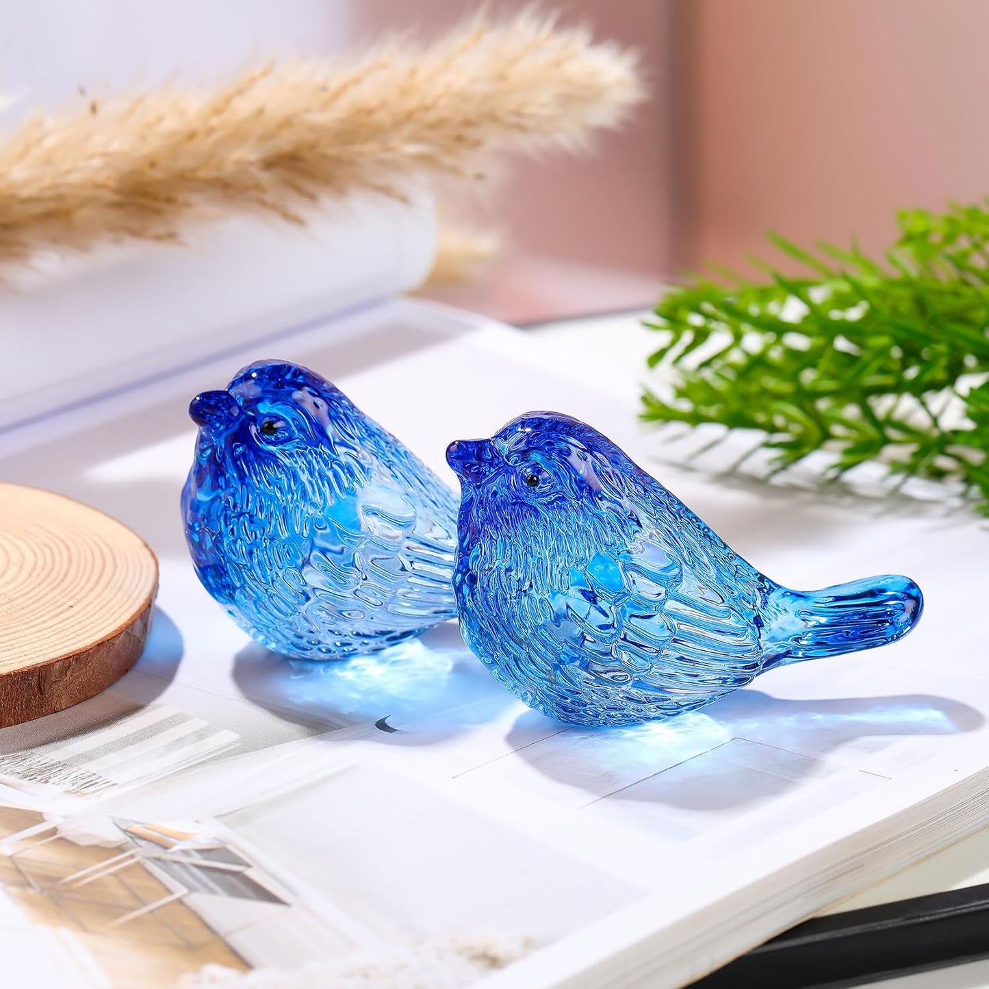 Crystal Birds Figurines Handmade Bird Gifts for Women Men Bird Lovers Glass Birds / Blue / Set of 2