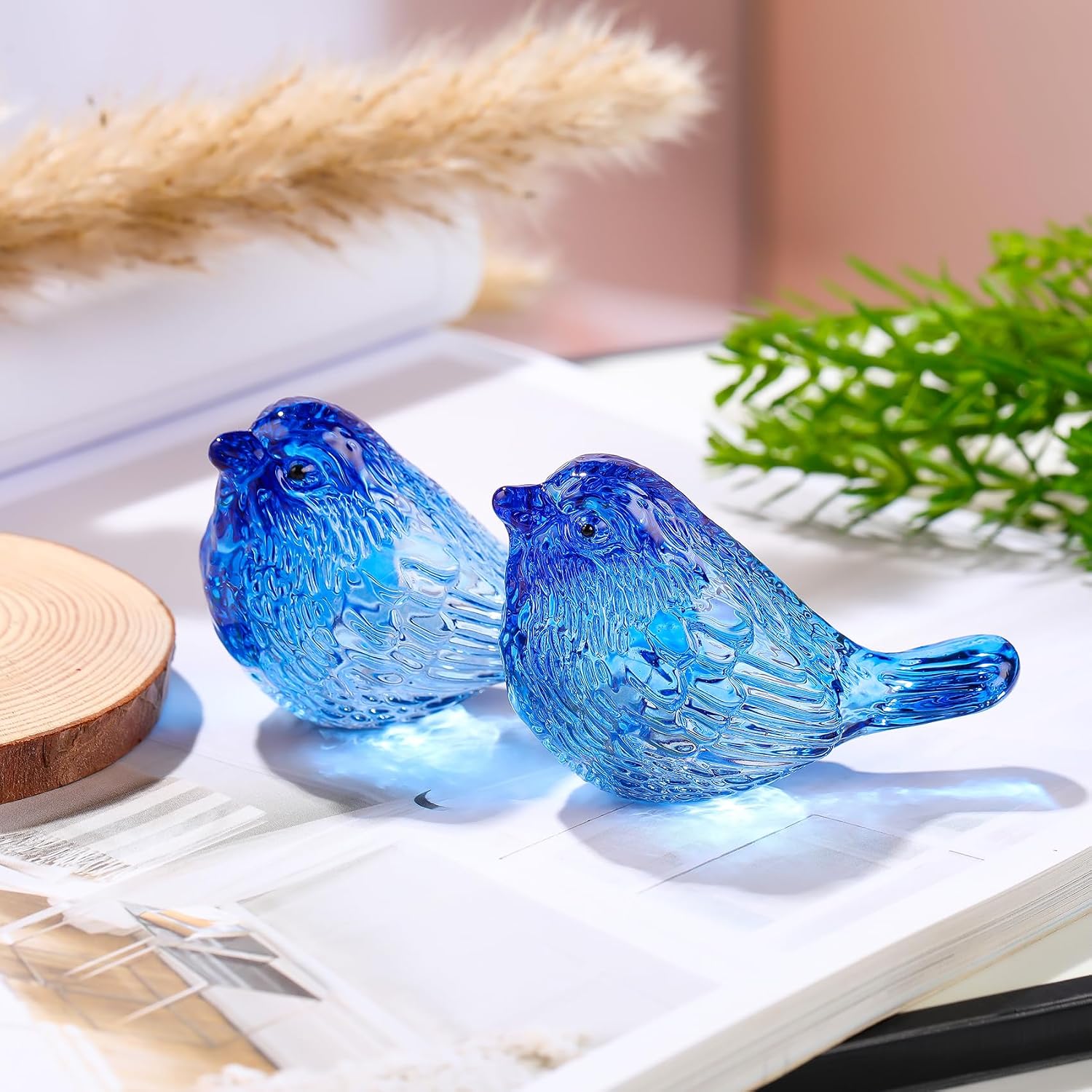 Crystal Birds Figurines Handmade Bird Gifts for Women Men Bird Lovers Glass Birds / Blue / Set of 2