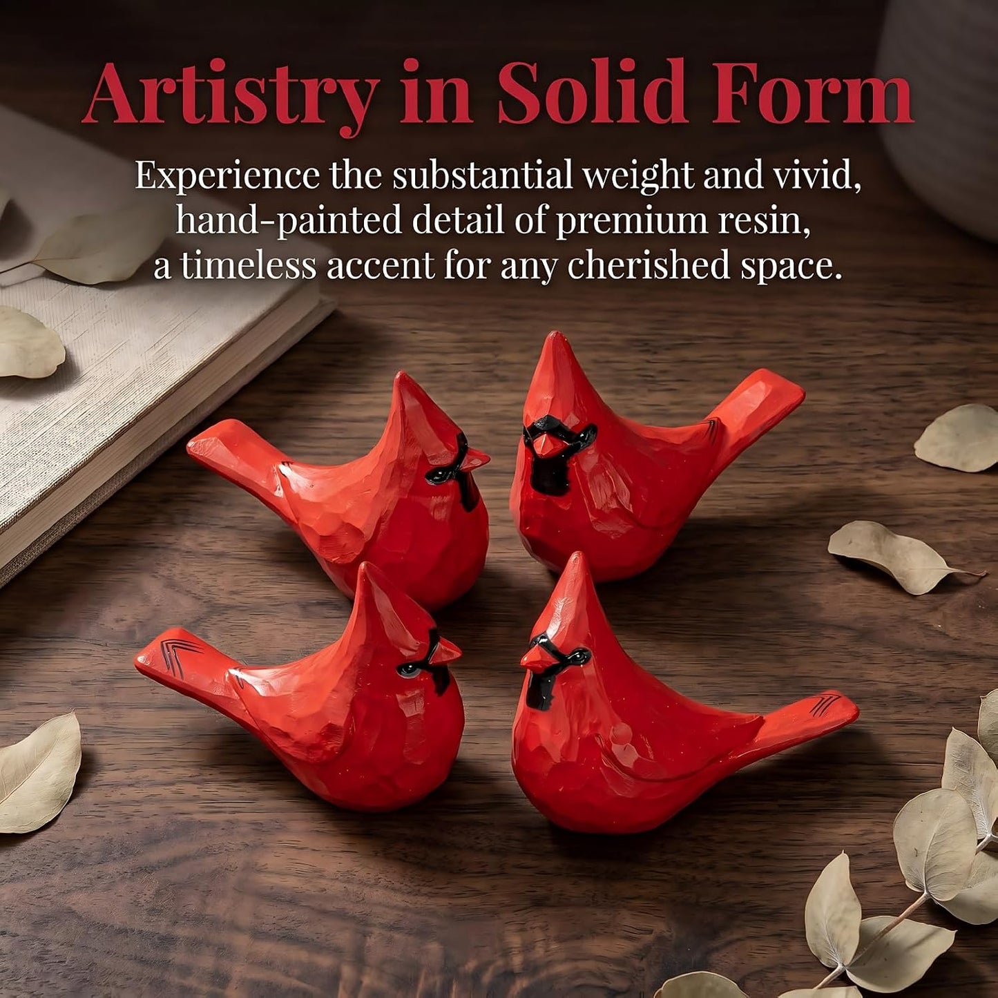 Cardinal Figurines / Bird Statues Memorial Gift for Loss of Loved One / Red / Set of 4